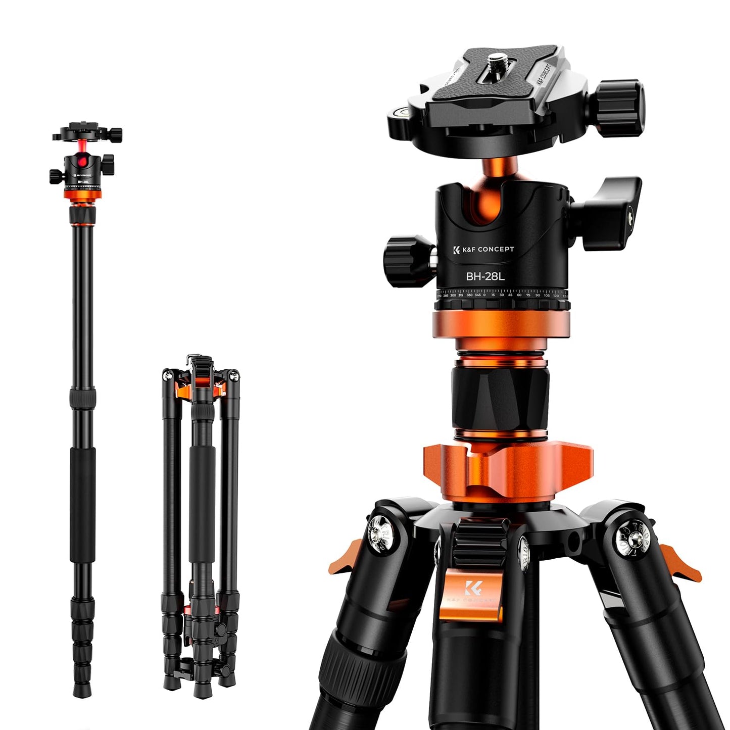 Camera Tripod, K&F Concept 68" Aluminum Tripod Monpod with 360 Degree Ball Head, 1/4" Quick Release Plate and Carrying Case for DSLR Canon Nikon Sony -Load Capacity 22lbs/10kg K255A4+BH-28L