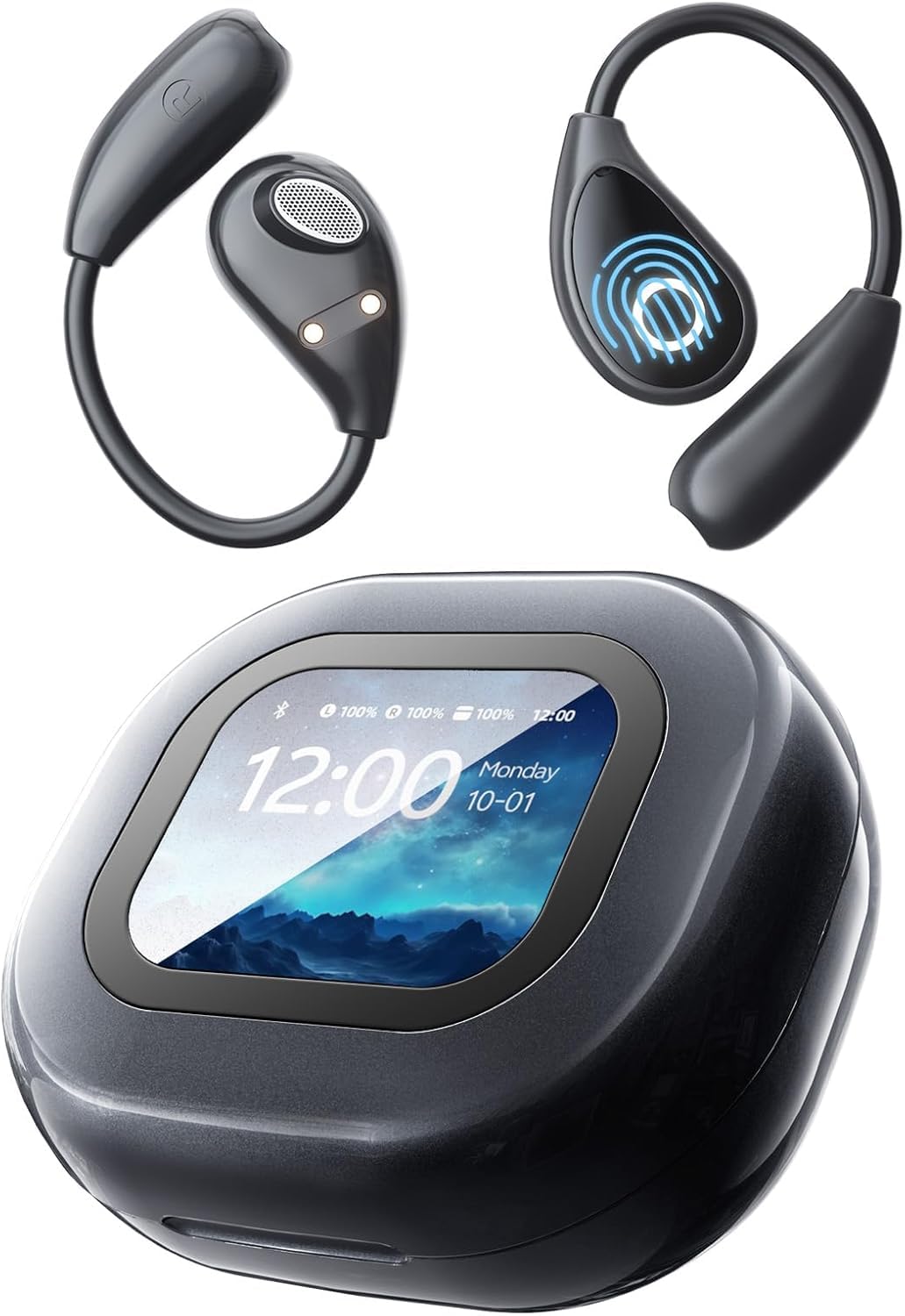 AI Language Translation Earbuds, LCD Touch Screen OWS Real-Time Translator for 144 Languages & Accents Headphones Translator Ideal for Travel Business Learning Translation Device Earphone
