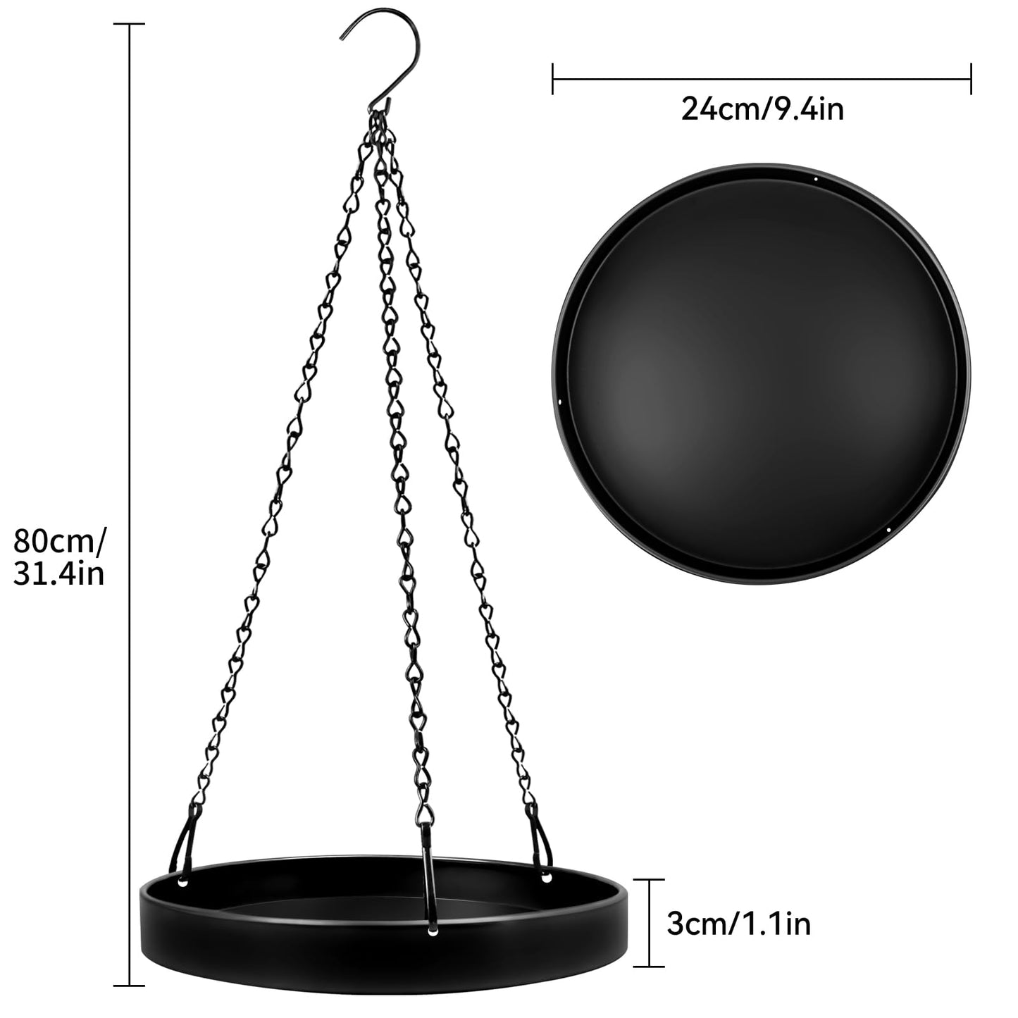 Plant Hanger Indoor Outdoor, Hanging Planter Baskets for Outdoor Indoor Plants, Hanging Plant Holder, Hanging Tray for Plants, Metal Window Plant Hanger, Black Hanging Plant Shelf, 3 Pack