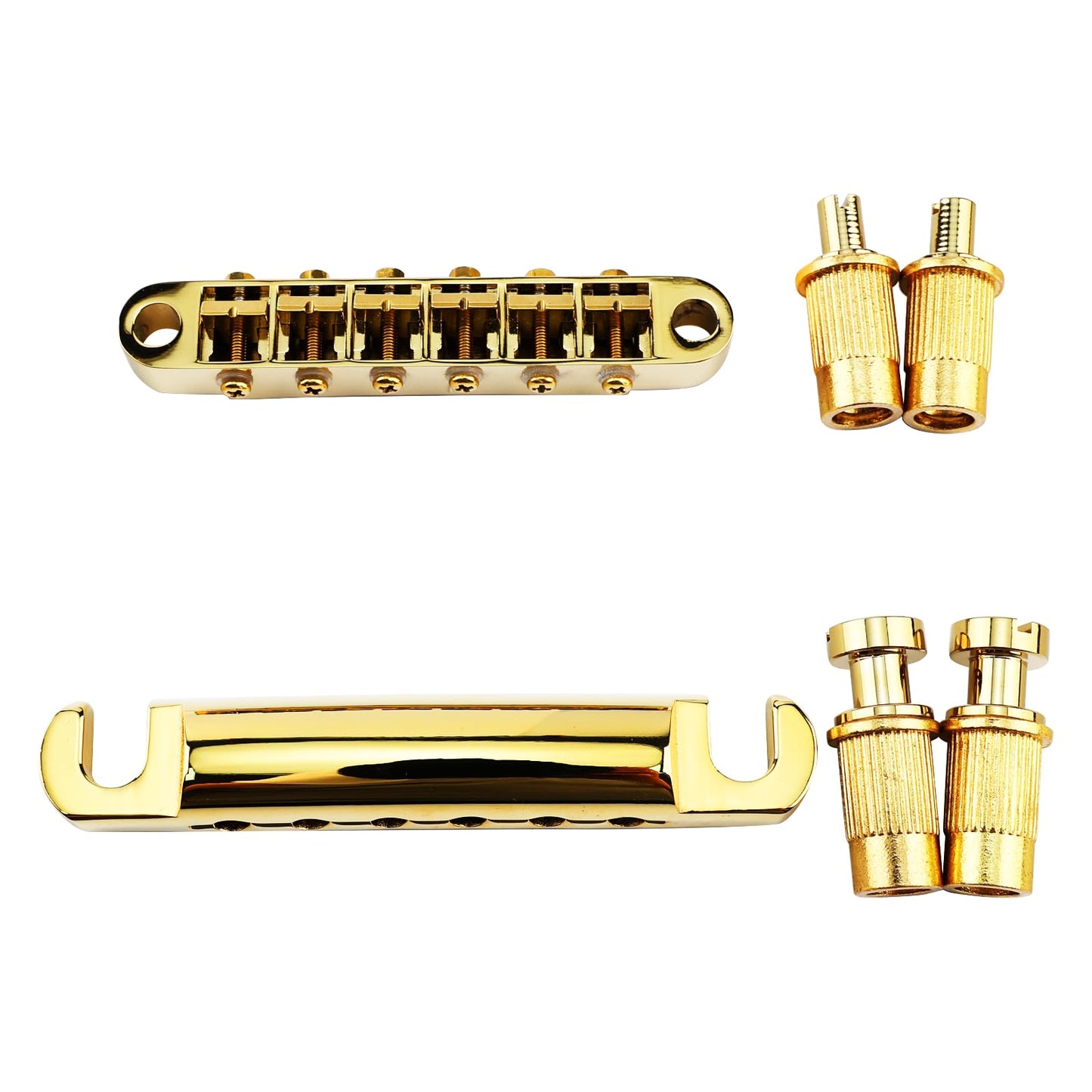 OVSAL Gold Tune-O-Matic Guitar Bridge and Stop Bar Tailpiece Combo M8 Metric Thread 6 String Fixed Bridge Compatible with Les Paul LP SG Style Electric Guitar Replacement Parts