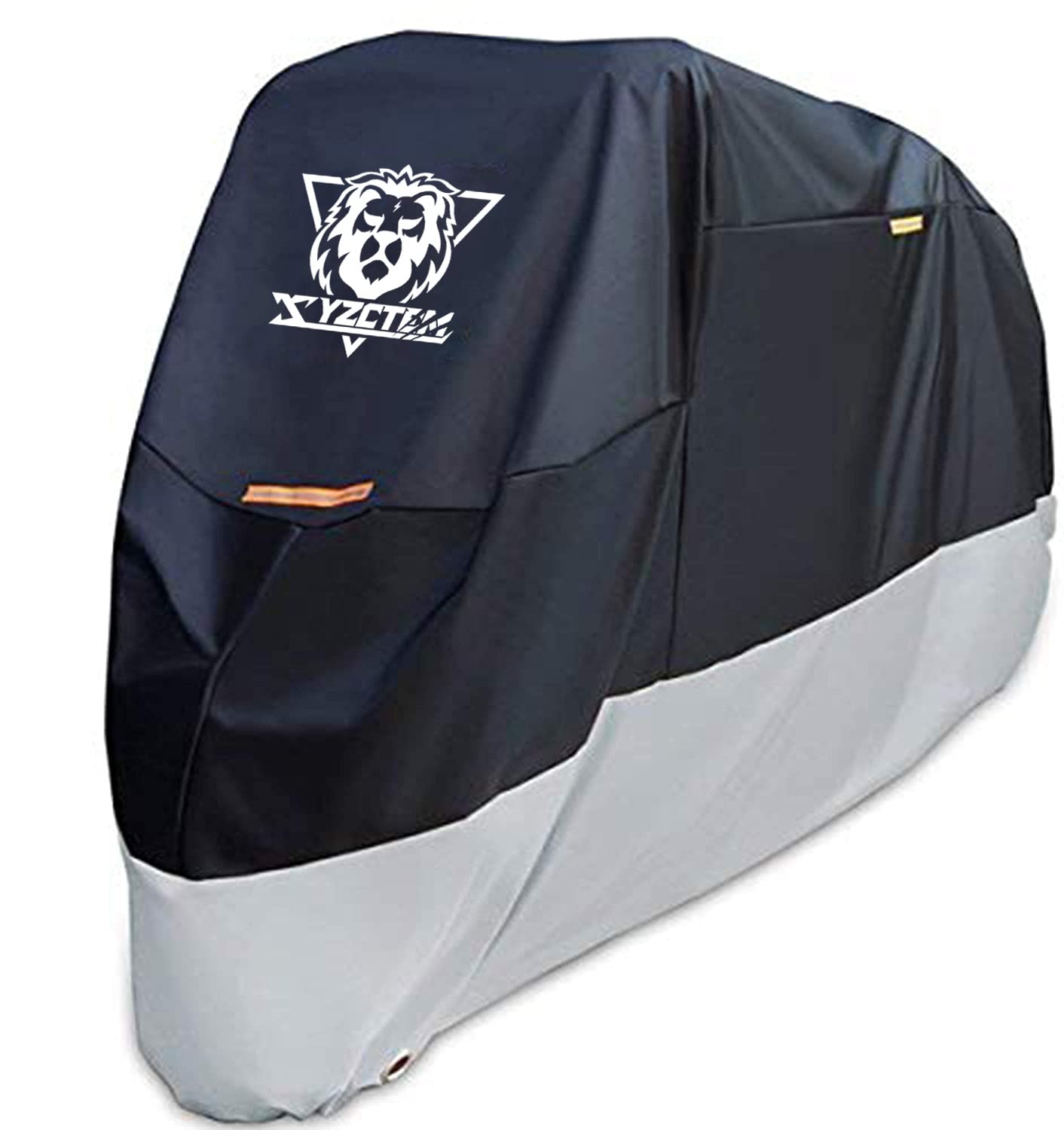 XYZCTEM Motorcycle Cover-All Season Waterproof Outdoor Protection - Precision Fit for 116 inch Tour Bikes, Choppers and Cruisers(XXXL,Black& Sliver)