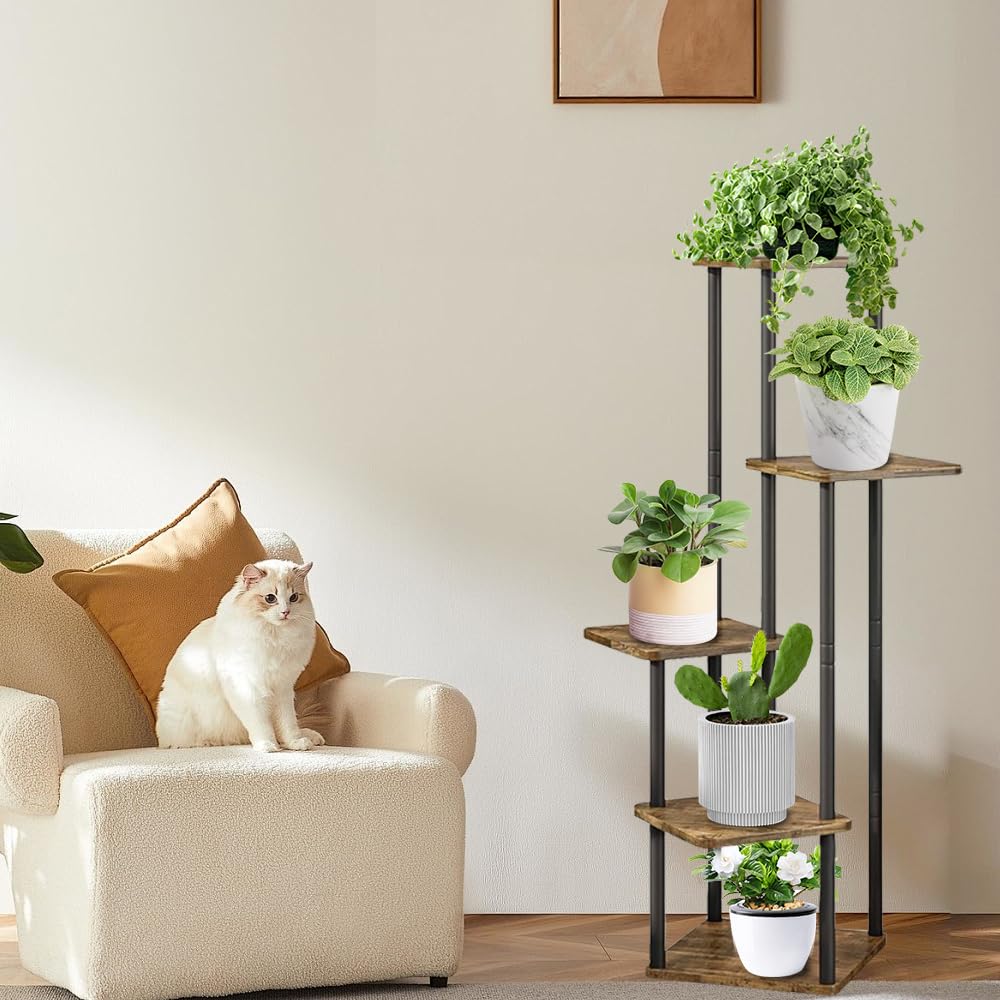 Corner Plant Stand Indoor, FOME 5 Tier Metal Plant Stand for Multiple Plants, Tiered Flower Pots Stand for Patio Garden Balcony Living Room Bedroom (1 Pack)