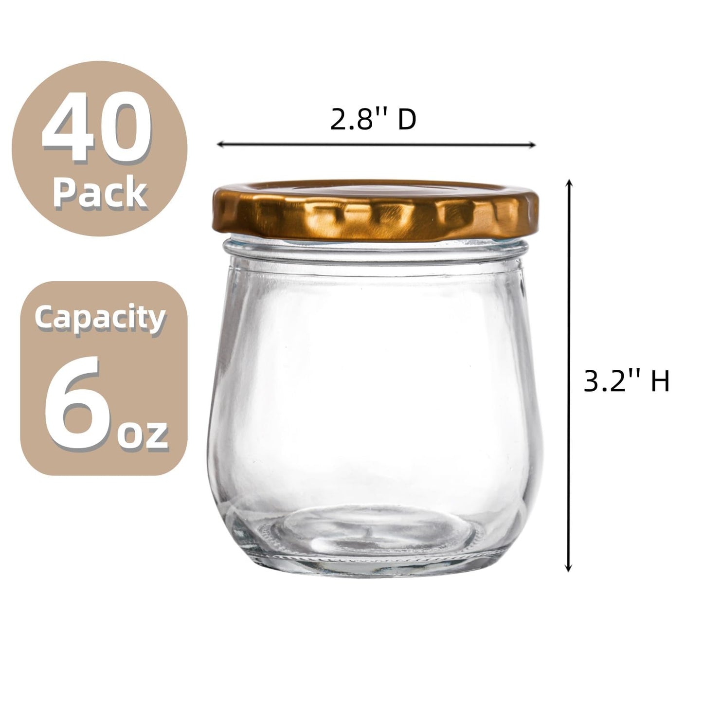 WRINGKIT 40 Pack Glass Mason Jars, 6 Oz Small Jam Canning Jars with Airtight Lids, Clear Mason Spice Jars for Pudding, Jelly, Honey, Sauces, Yogurt