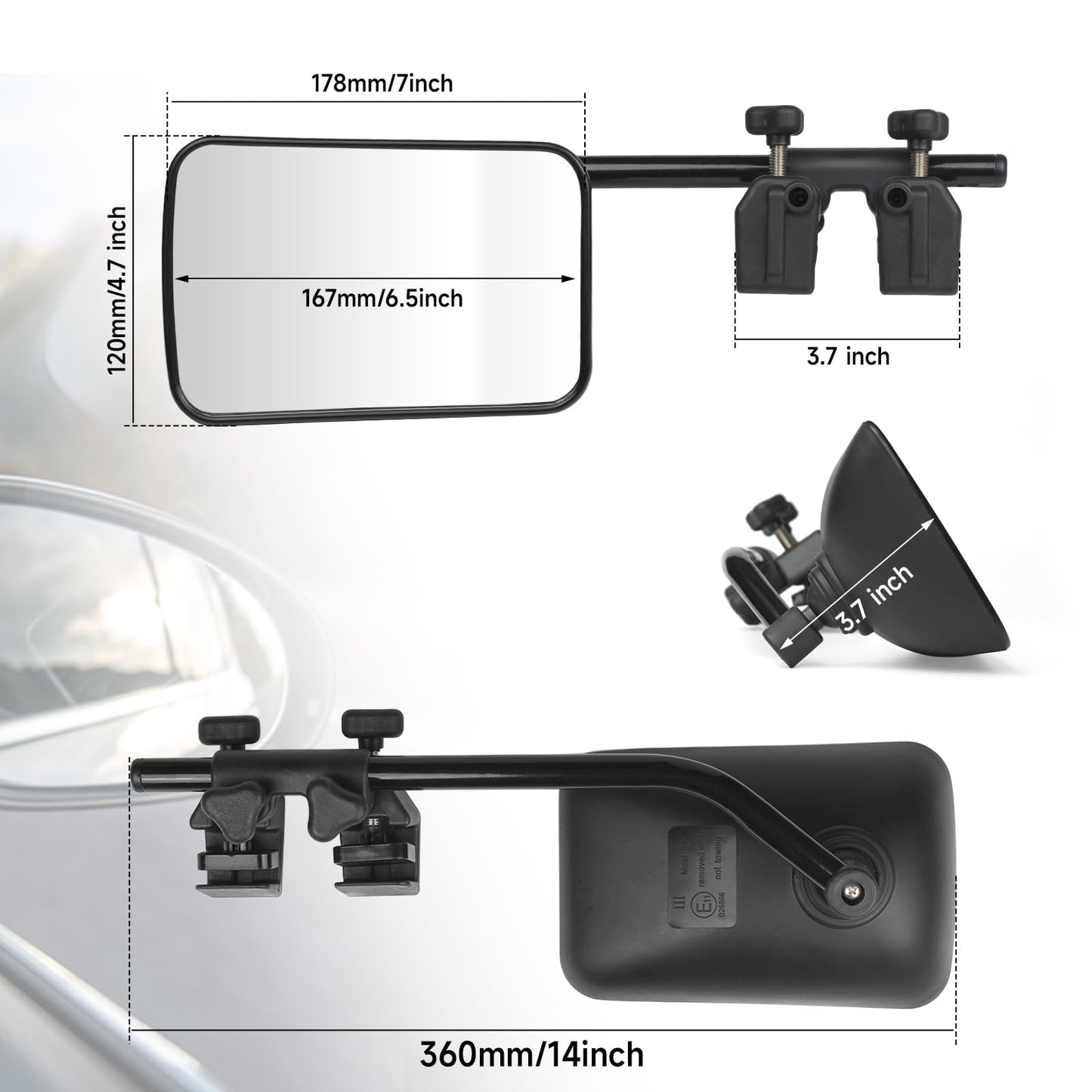 Universal Towing Mirrors, 2 Pack Universal Clip-on Side Mirror Extenders 360 Degree Rotation Adjustable Mirror Adjustable Side Mirror Extension for Towing,Suitable for Most SUV,Trailer,Jeep,RV,Truck ﻿