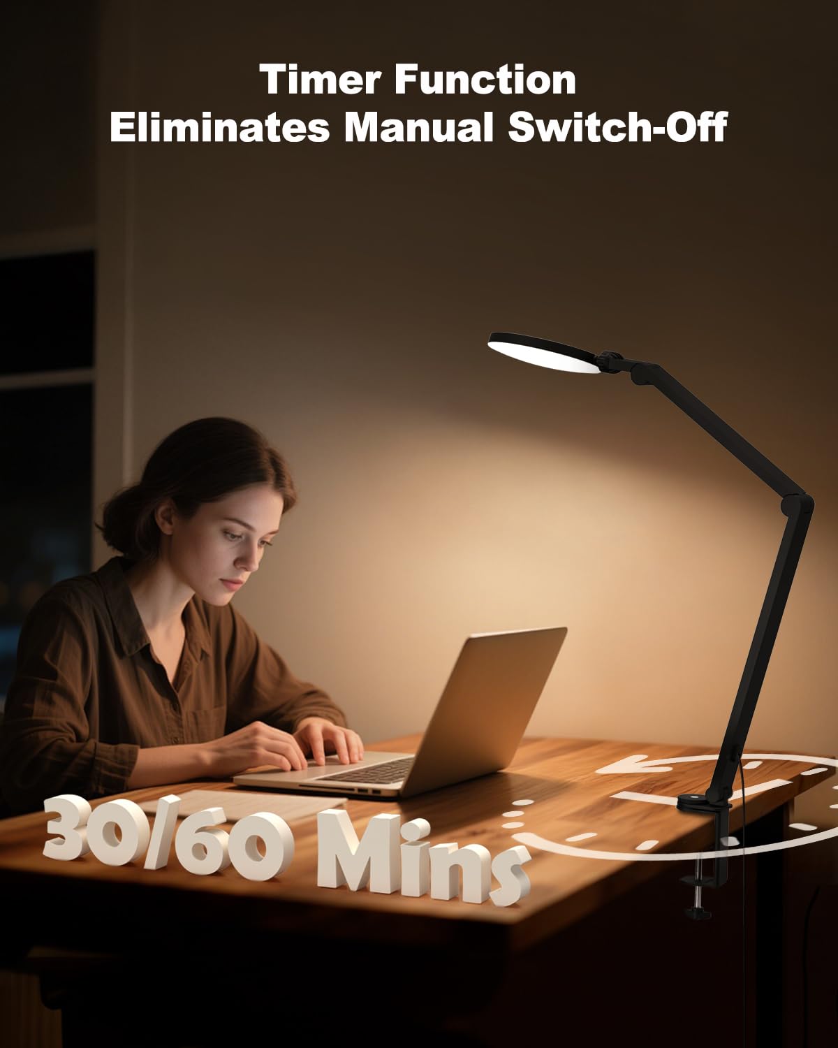 ZAPLIT 16W LED Desk Lamp with I-Clamp, [5 Color Modes 10 Brightness Dimmable] Clip on Architect Lamp, 30 60 Min Auto Timer, Touch Control Office Lamp for Home, Office, Task - Adapter Included
