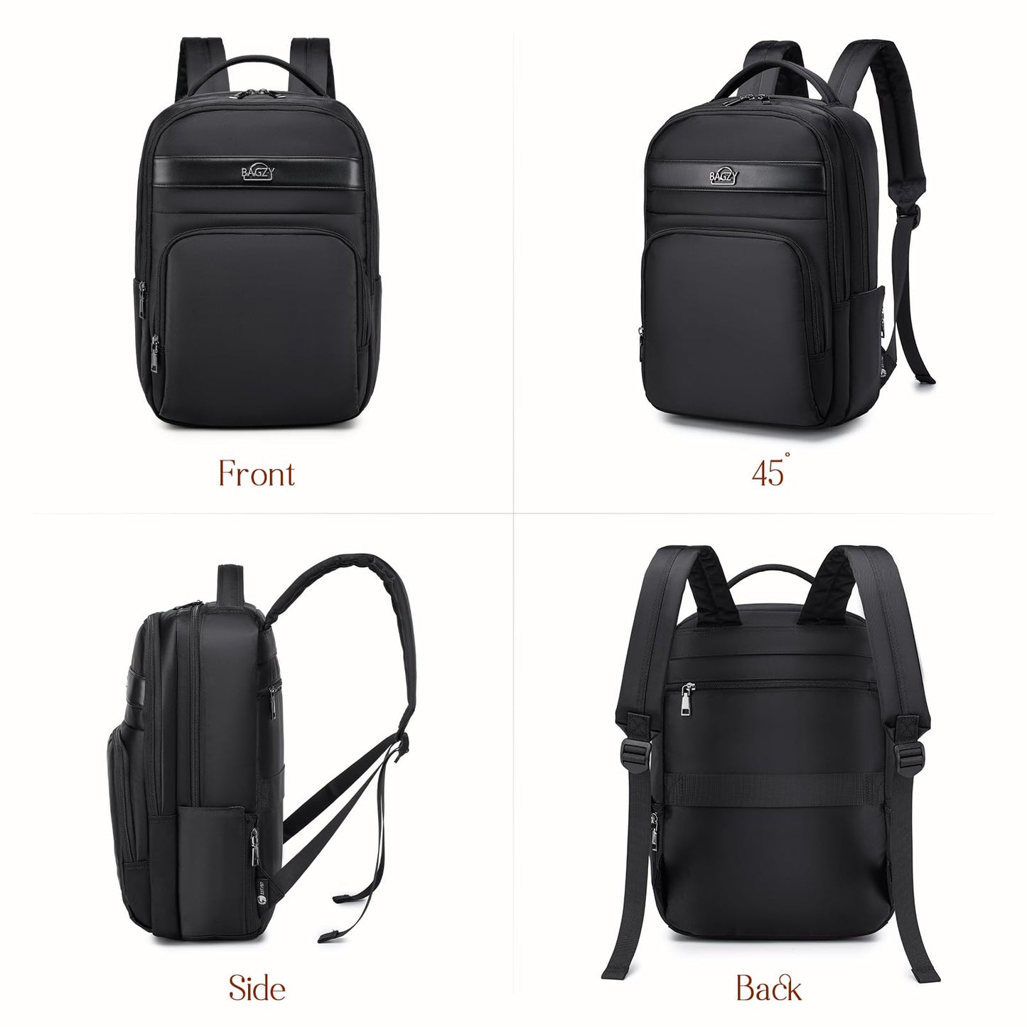 BAGZY 40x30x15cm Personal Item Carry On Backpack, Flight Approved Underseat Laptop Bag for 14 inch Notebook, Travel Cabin Luggage Daypack Black