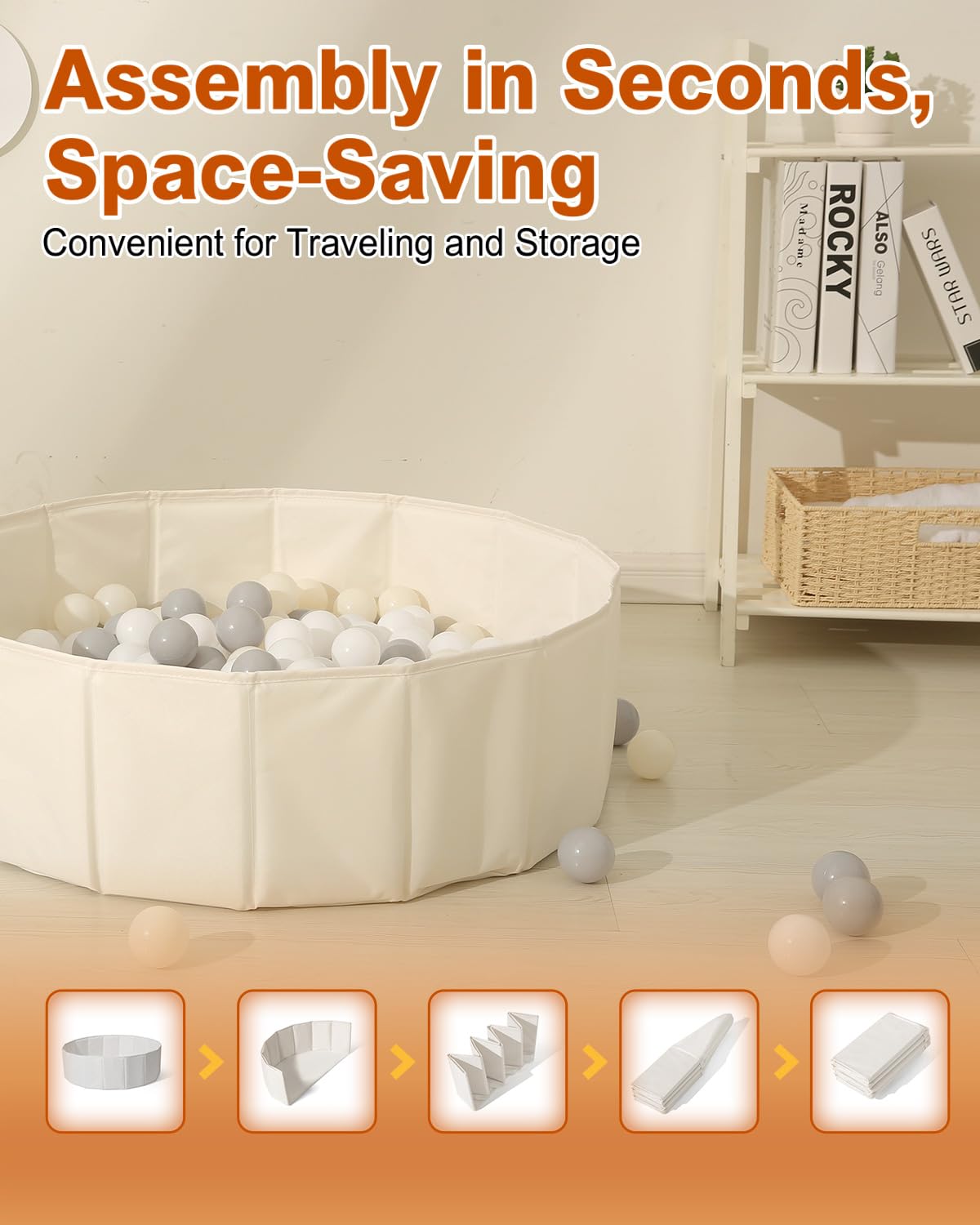 Foldable Ball Pit for Toddlers Babies Dogs Cats Infant Children, Ball Pool with Storage Bag for Boys Girls, 31 Inch Beige (Balls Not Included)