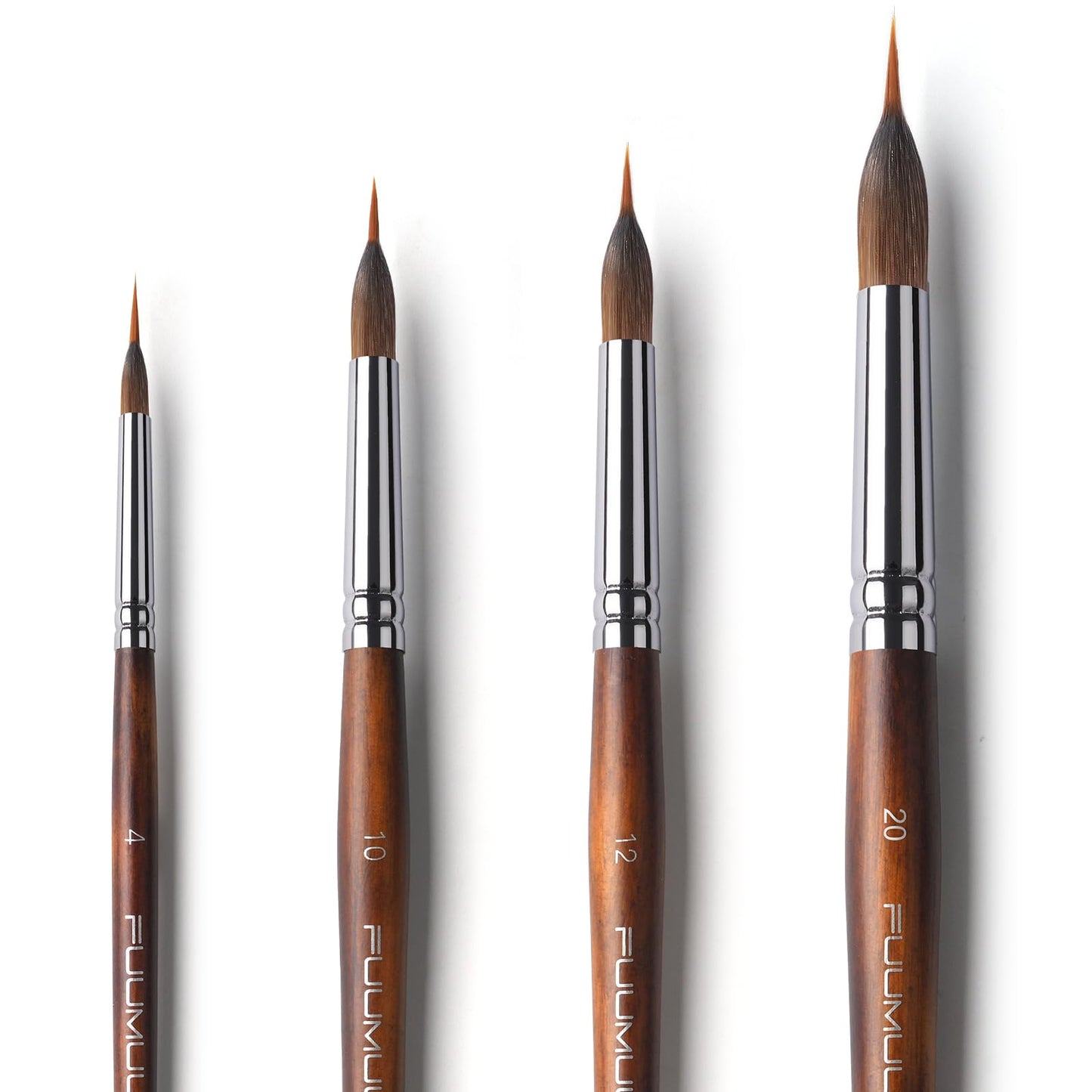 Watercolor Brushes Professional, Fuumuui 4Pcs Extended Needle Point Brushes Synthetic Extra Long Pinhead with Sable Body for Fine Detailing - Watercolor Gouache Inks Painting