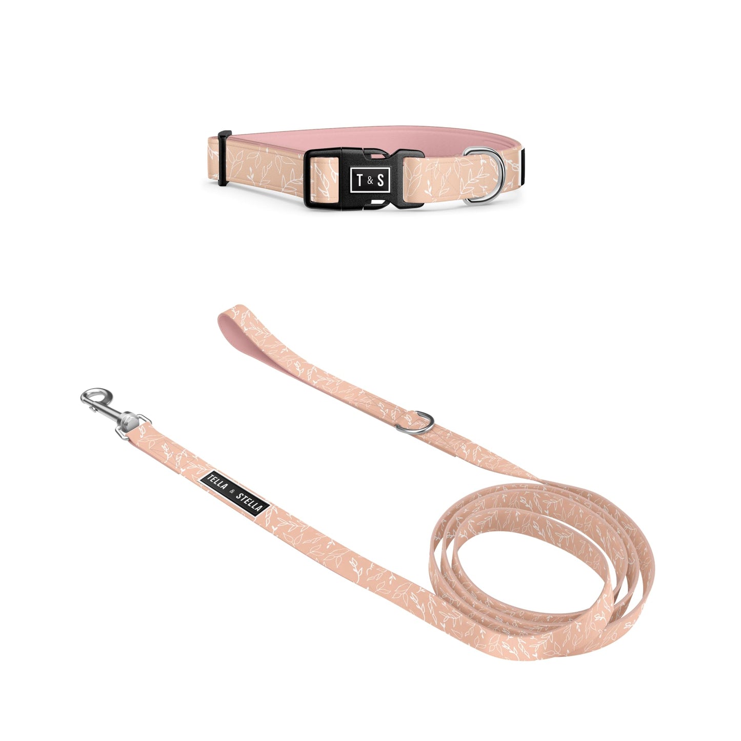 Tella & Stella - Adjustable Nylon Dog Collar & Leash Set for Small Dogs - 5 ft by 5/8″ Leash, 9" to 12.5" Collar - Lined with Neoprene - Heavy Duty Rotating Carabiner Clip - Puppy Collar (Althea,S)