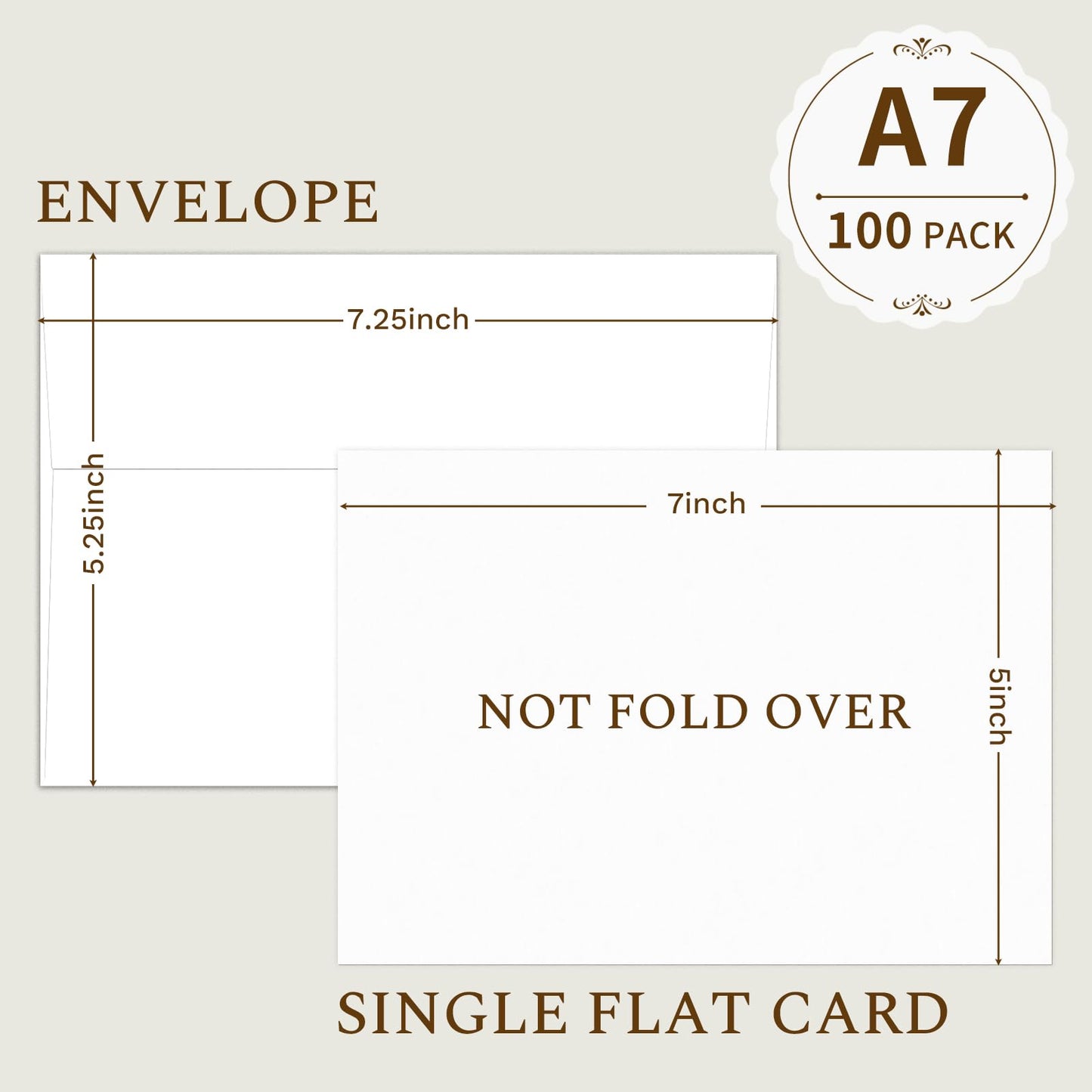 Goefun Blank Note Cards (Not Folded) and Envelopes 5 x 7 Flat Cardstock and A7 Envelopes Self Seal 100 Pack for Wedding, Invitations, DIY Postcards, Thank You Cards & All Occasion