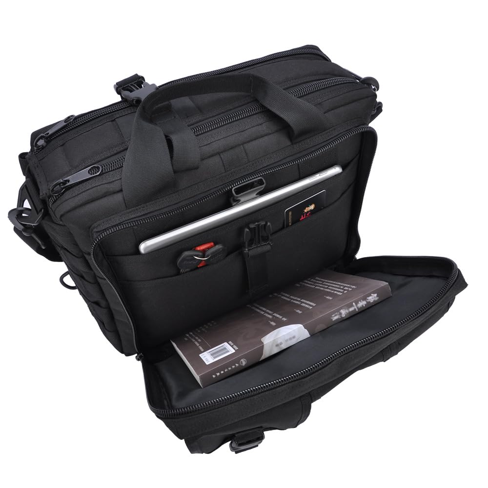 xjmbyoo Tactical Briefcase, tactical computer bag 14.1"" 15.6 In Men's Military Laptop Messenger Multifunction Briefcase for Men, Black-15.6 Inch