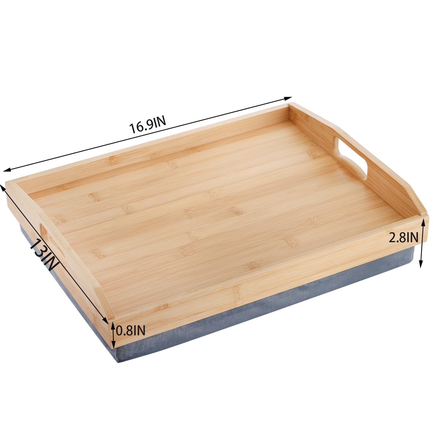Cedilis Bamboo Lap Tray with Detachable Pillow, 16.9 x13 in Serving Tray with Handles, Bed Tray for Eating, Breakfast Tray, Dinner Food Trays