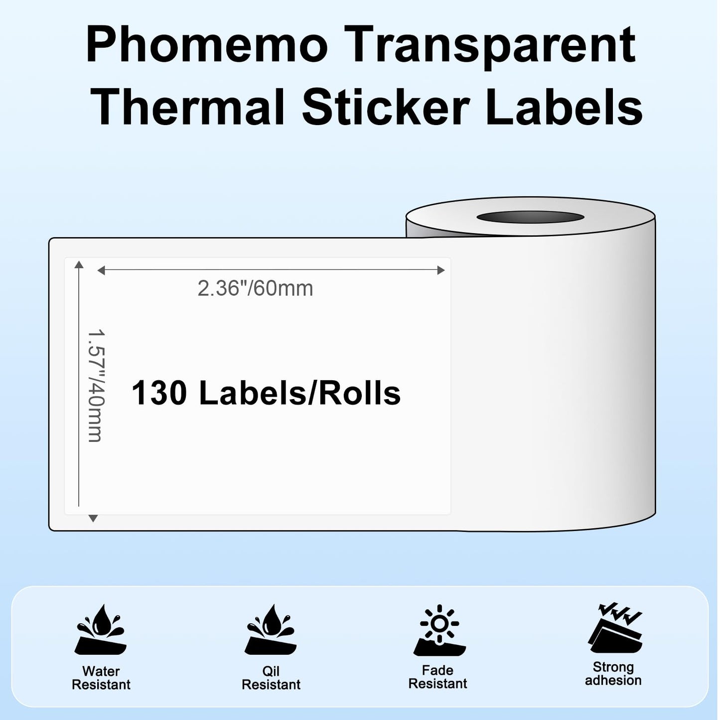Phomemo 3 Rolls Transparent Labels, 1.57'' x 2.36'' (40 x 60mm) Sticker Labels for Phomemo M220 M110 M221 M120 M220 Label Maker, for Barcode, Qr Code, Box, Name