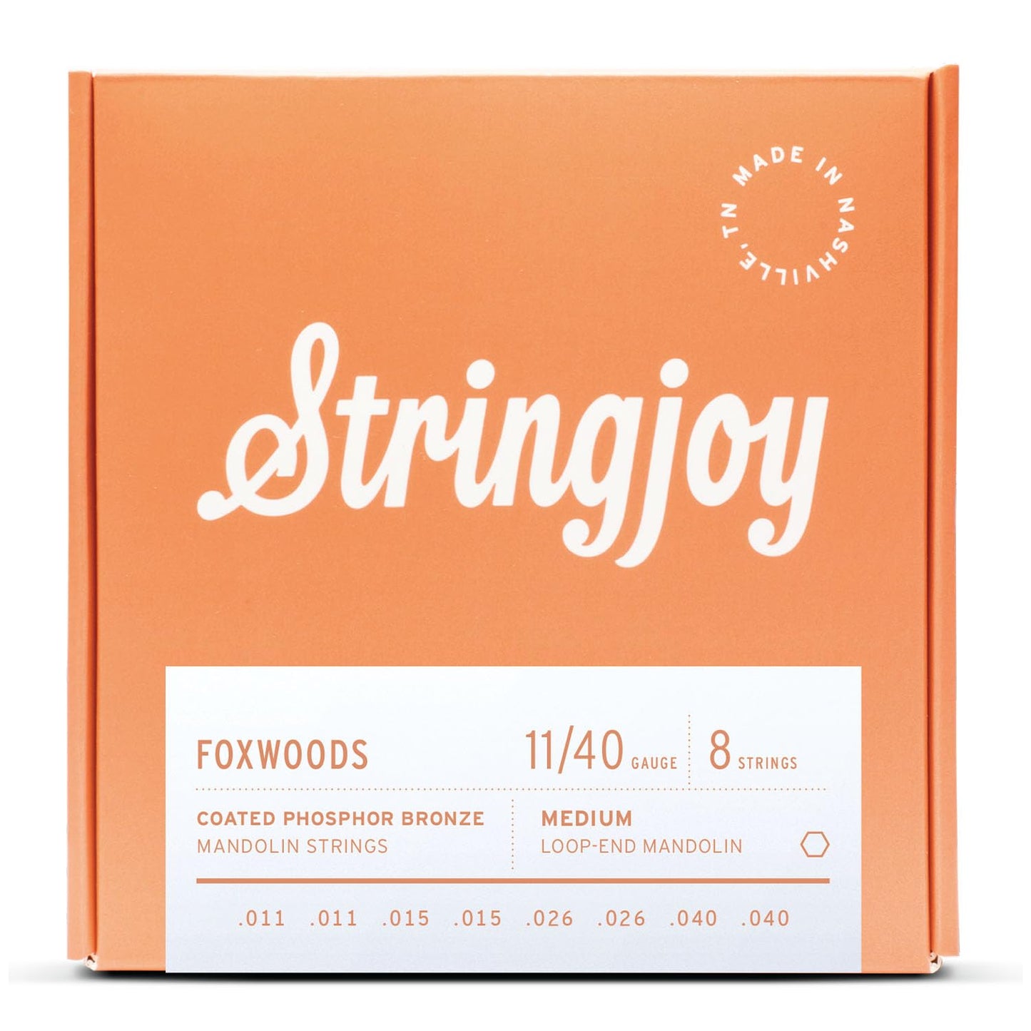 Stringjoy FW1140 Foxwoods Coated Phosphor Bronze Mandolin Strings, (Medium Gauge - 11-40)