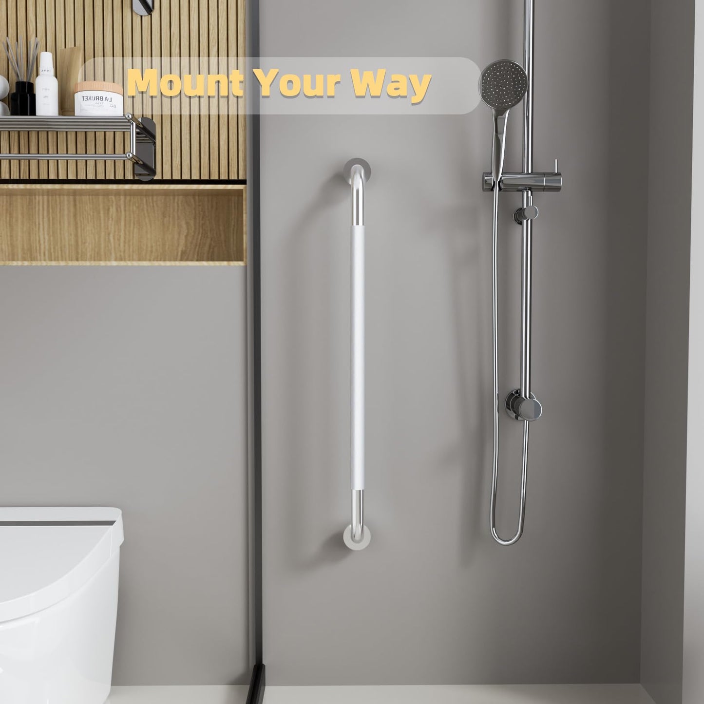 36 Inch Shower Grab Bar, Bathroom Grab Bar Handle with Anti-Slip Knurled Grip, Stainless Steel Bath Balance Bar, 1.25" Diameter Bath Safety Bar Support for Seniors Elderly Pregnant, Brushed Nickel