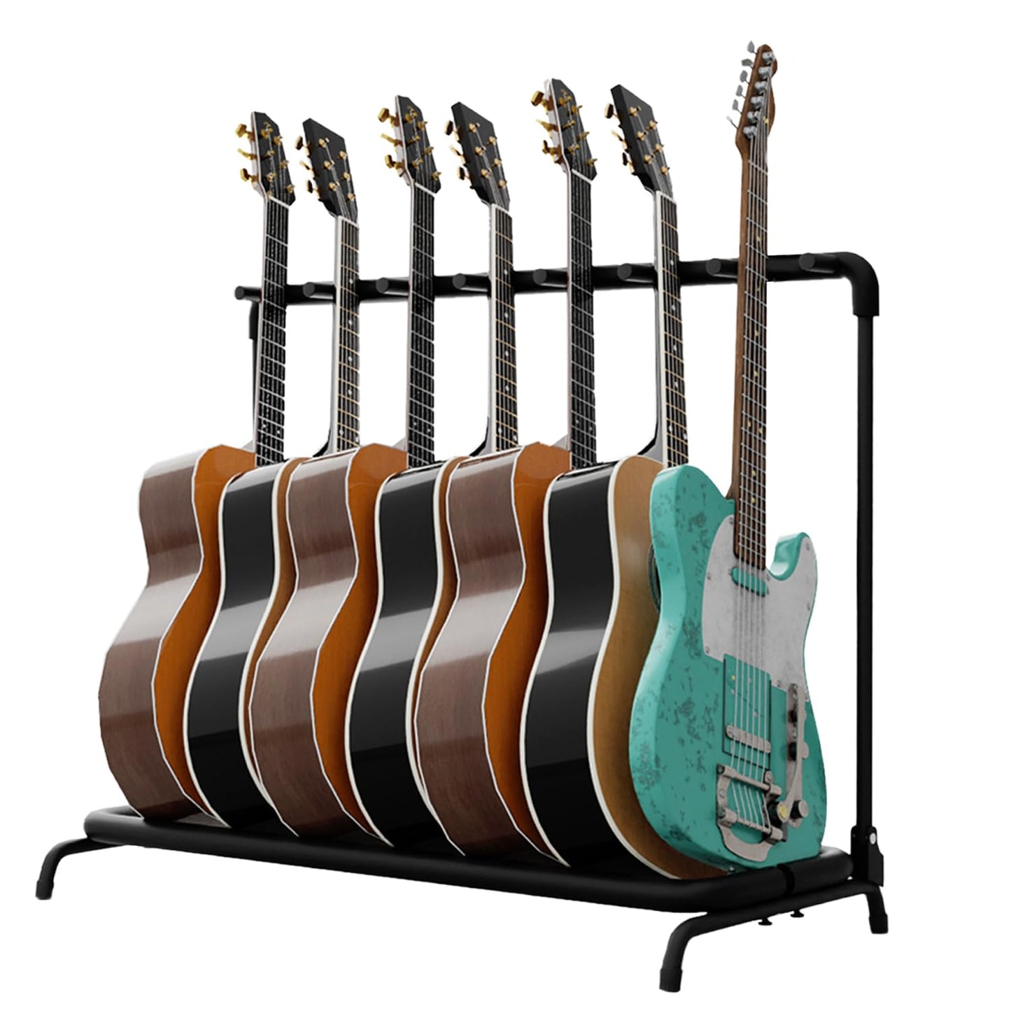 Flexzion 7 Guitar Stand Rack - Metal Construction Multi Guitar Rack & Guitar Organizer, Foldable 7 Guitar Holder Stand with Padded Foam Tubing for Electric, Acoustic, Classical Guitars & Basses
