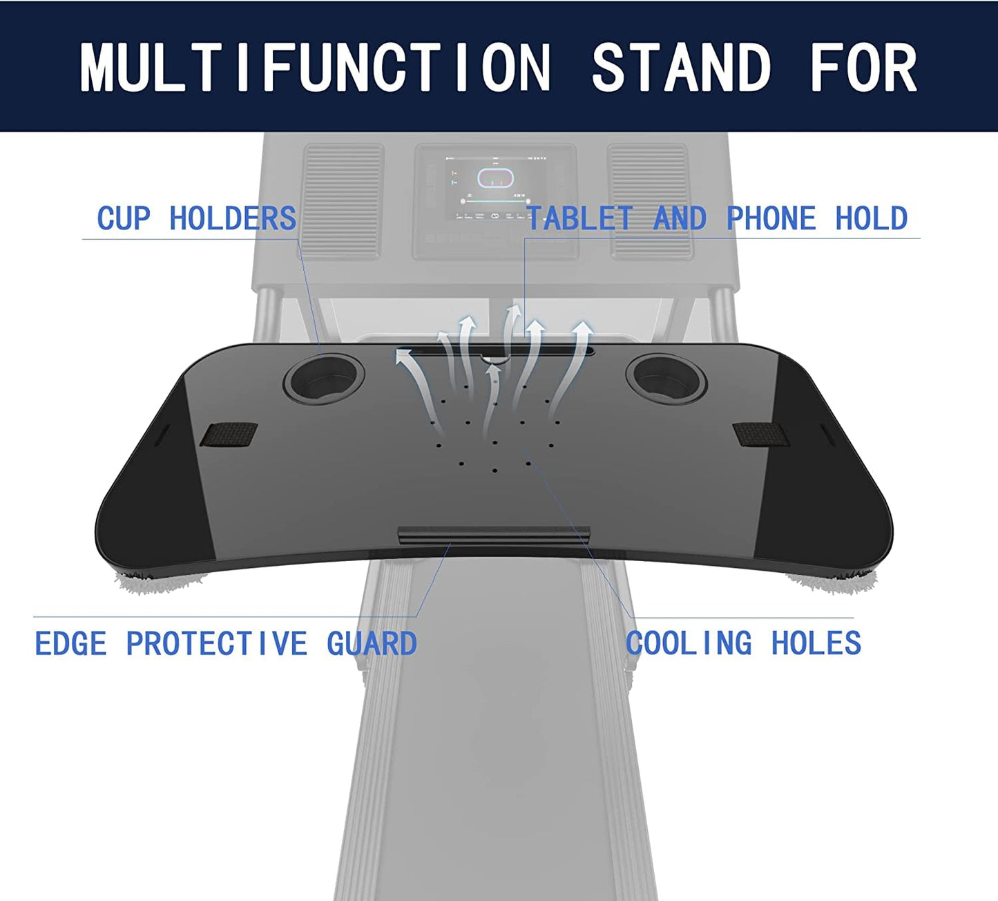 Universal Treadmill Desk Attachment 35Inches Workstation Laptop Holder Ergonomic Platform Tray with Cup Tablet Holder Cooling Holes Provide Good Ventilation, Laptop Stand for Treadmill