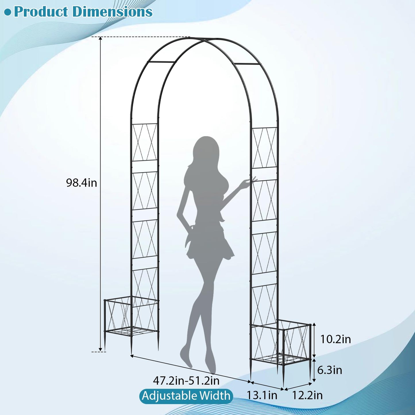 Metal Garden Arch Trellis for Climbing Plants Outdoor, Garden Arbors Archway Arched Trellis with Planter Boxes, Wedding Arches for Ceremony Arch Backdrop Stands for Party Christmas Decorations, Black