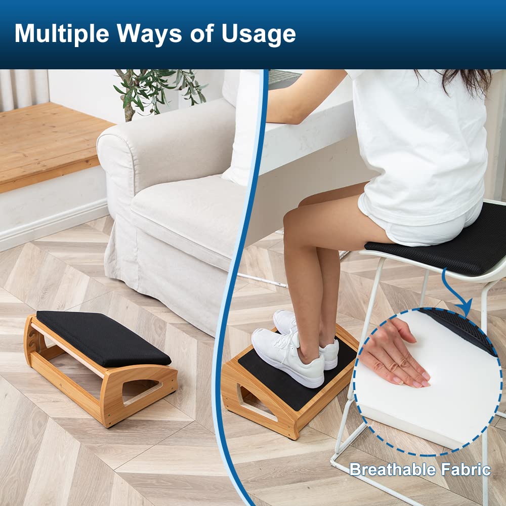 StrongTek Wood Ergonomic Footrest - 4-Angle Adjustable Foot Stool for Desk, Office Footrest, Anti-Slip Foot Stand for Under Desk, Enhances Posture, Promotes Blood Circulation, Easy Assembly (Natural)