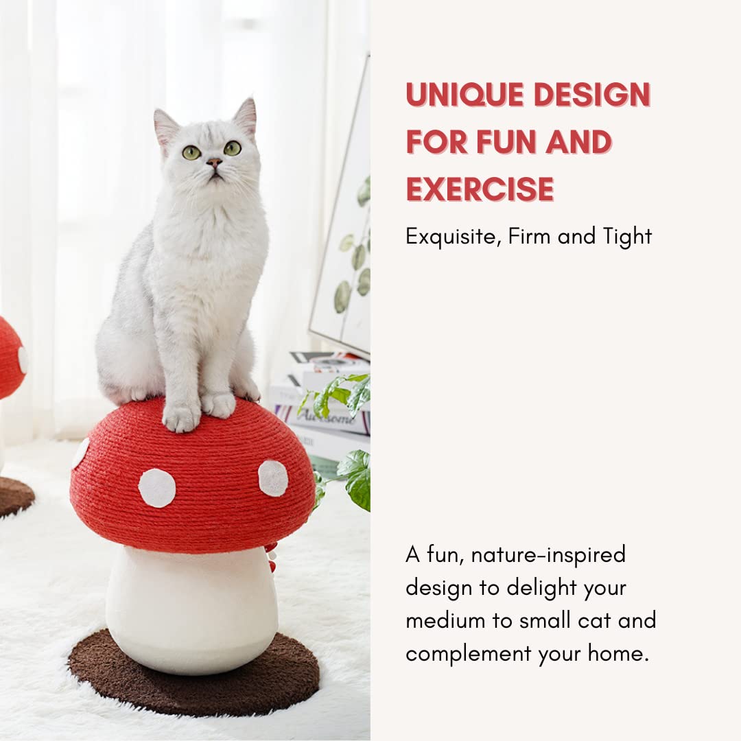 PECHVINO Mushroom Cat Scratching Post - Unique Design, Sisal-Wrapped, Ideal for Medium and Small Cats, No Assembly Required