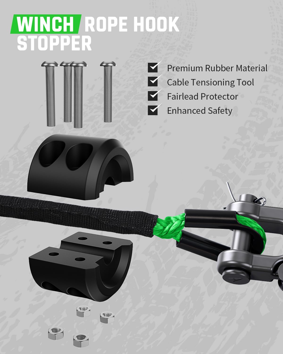 DAYDOOR Synthetic Winch Rope, 1/4 Inch x 50ft 10,000LBS Synthetic Winch Line, Synthetic Winch Cable for Offroad Vehicle 4WD ATV UTV, Synthetic Rope with Forged Winch Hook and Rubber Stopper (Green)