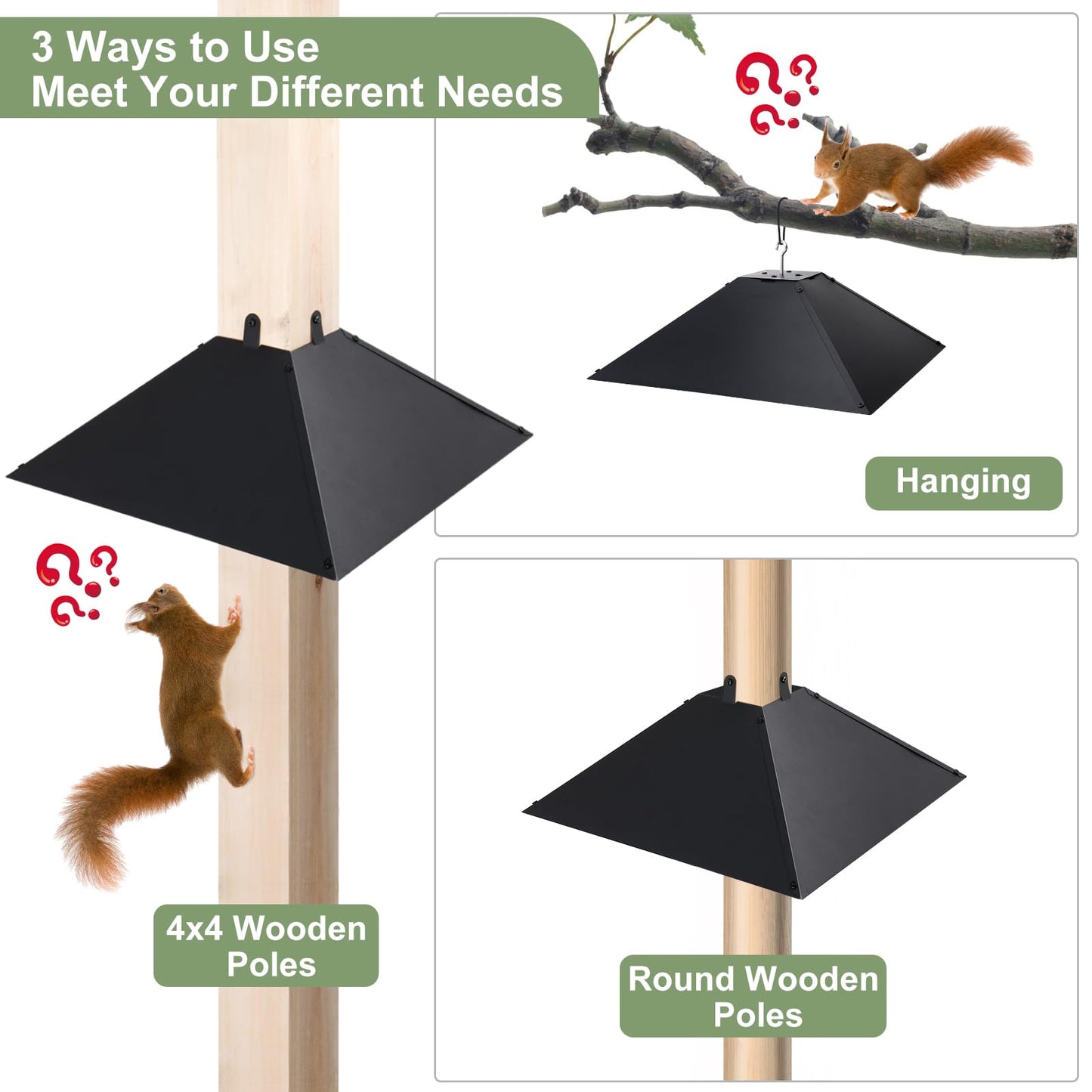 BULFULL Metal Squirrel Baffle for 4x4 Post or Hanging, 2-in-1 Outdoor Wooden Pole Mount Squirrel Baffle for Bird Feeder Pole, 17 Inch Hanging Baffle Feeders to Deter Squirrels or Small Animals - 1PC