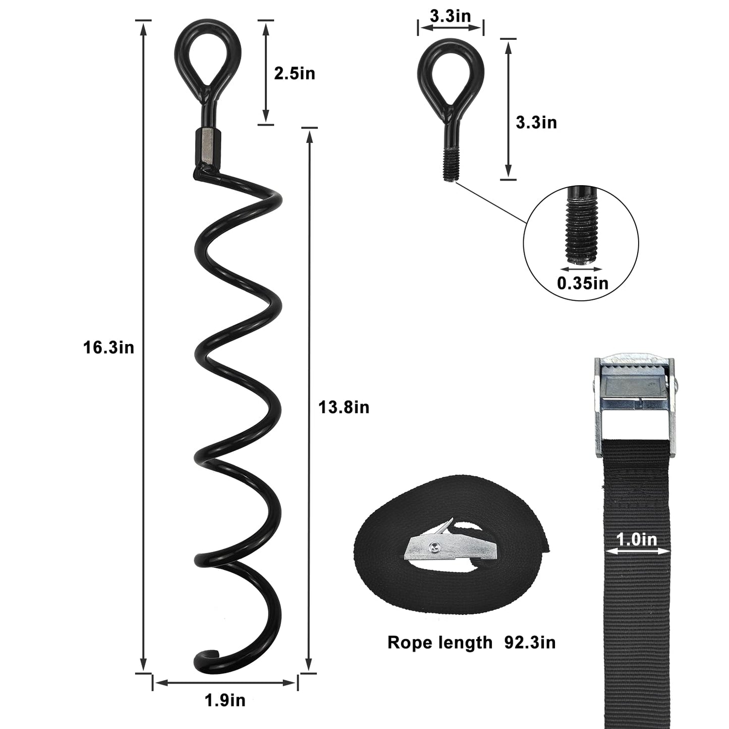 XYADX 16.3 Inch Spiral Ground Anchor Stake High Durable Earth Anchor Kit for Tents, Trampolines, Garden Fencing, Sheds, Swings, and Dog Tie Out Stake (Black 4 Pack)