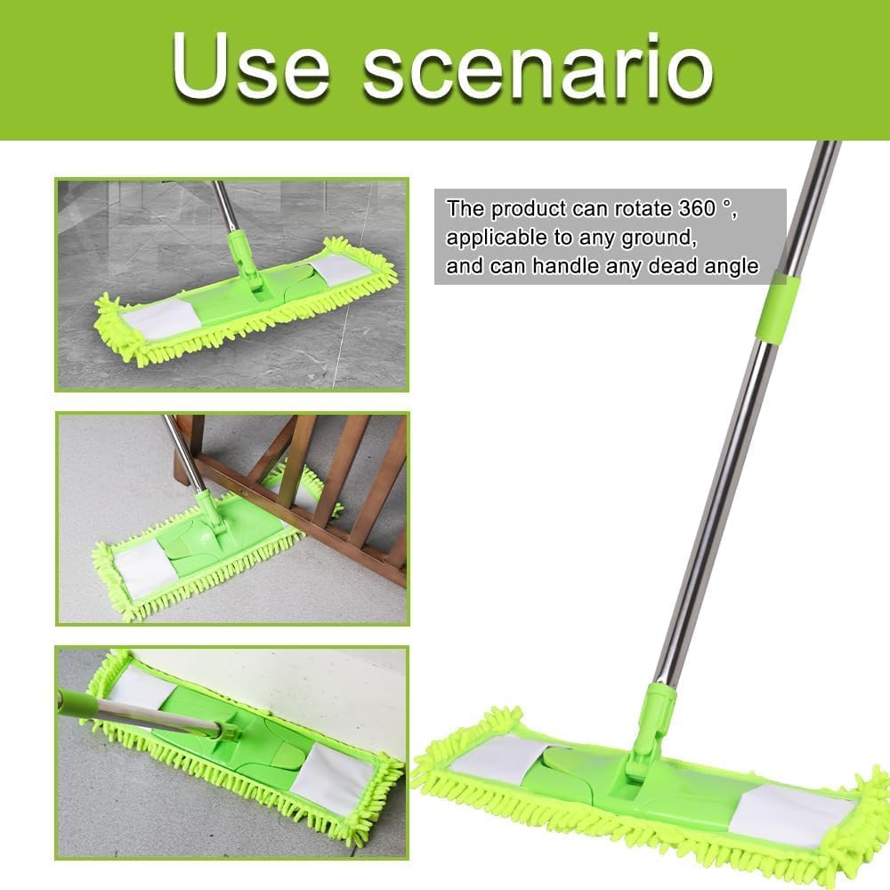 4Pcs Mop Head Replacement Cloth Soft Flat Mop Refill Pads Water Absorption Mop Pads Accessories for Home Floor Cleaning Multi-Surface Floors, 16.5 Inch Washable Cleaning & Dusting Pads Green