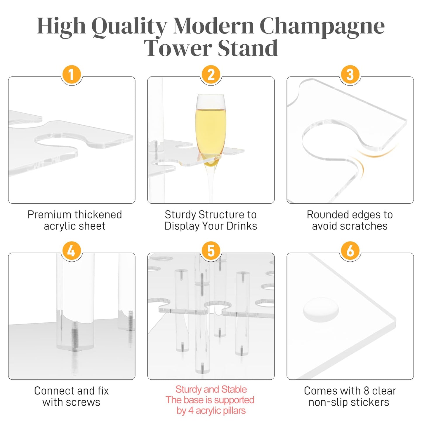 Nynelly Champagne Tower Stand for Party With 32 Slots, 3 Tier Acrylic Wine Glass Stemware Display Rack, Tabletop Champagne Flutes Display Holder with Led Strip, Cocktail Tree Stand