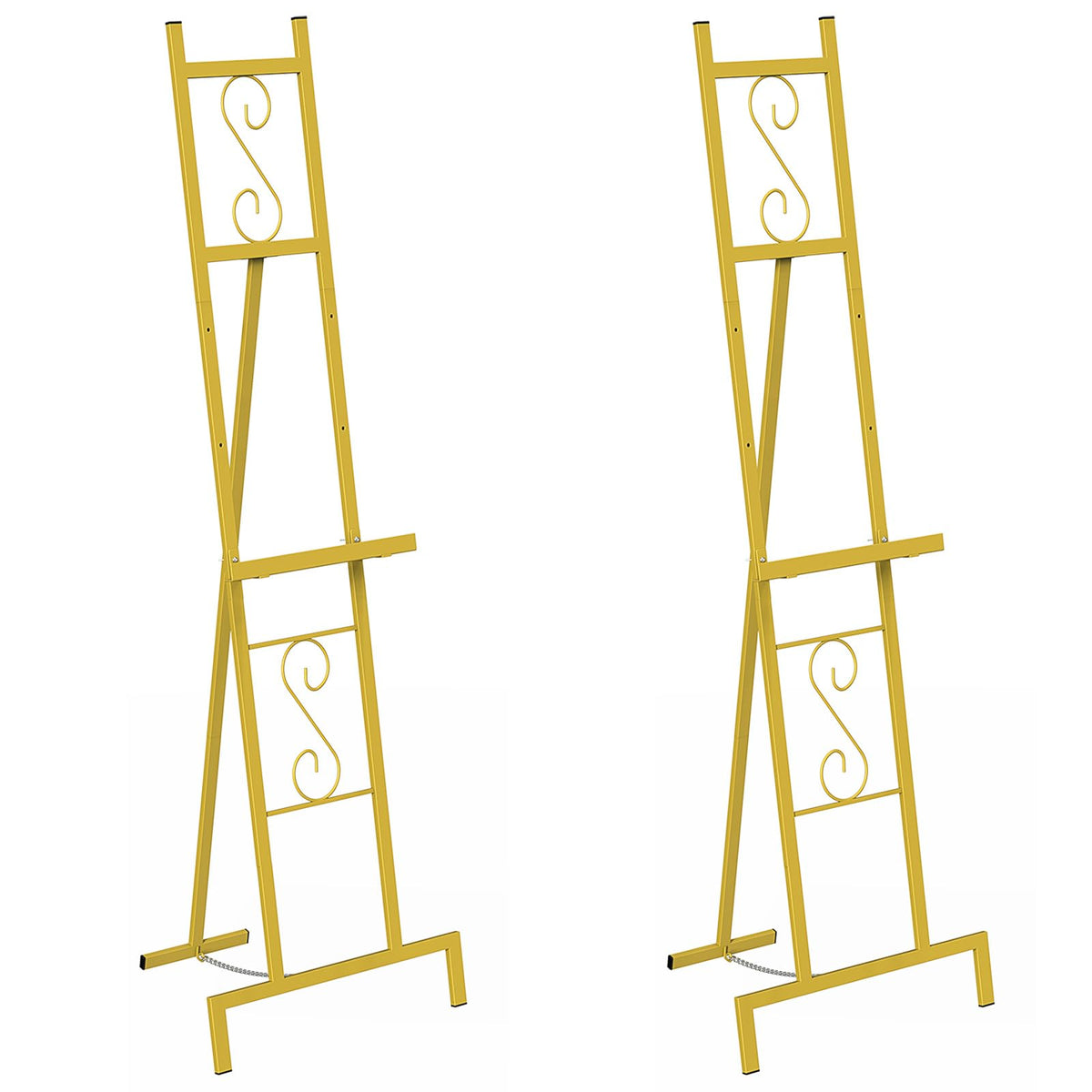 2 Pack Gold Easel Stand for Sign, Adjustable Metal Easels with Chain Support, Welcome Sign Stand for Painting, Display, Poster Picture, Wedding Sign (17" x 17" x 58")