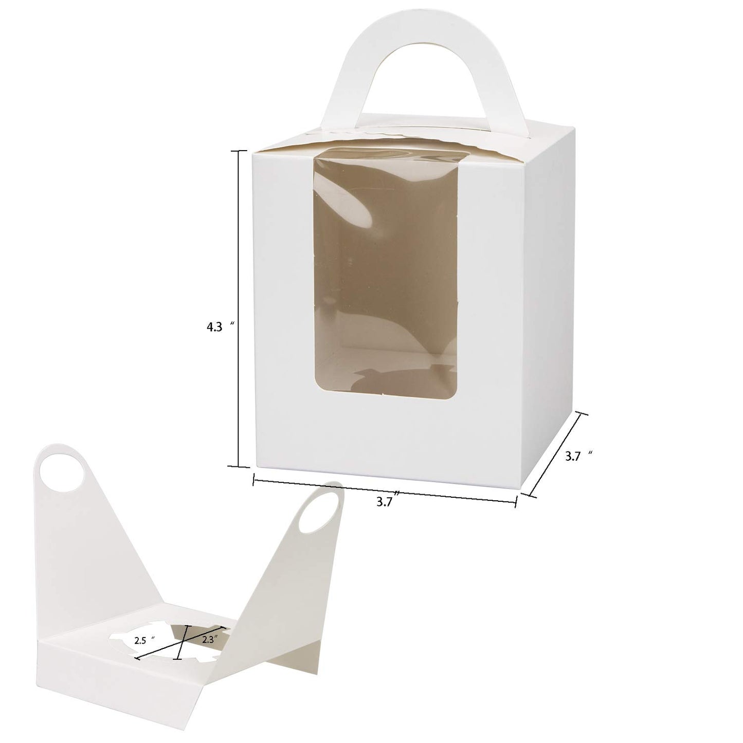 Jucoan 100 Pack White Single Cupcake Boxes, Kraft Paper Individual Cupcake Container with Window Insert Handle, Portable Bakery Containers for Small Cake, Muffins, Birthday Wedding Baby Shower Party