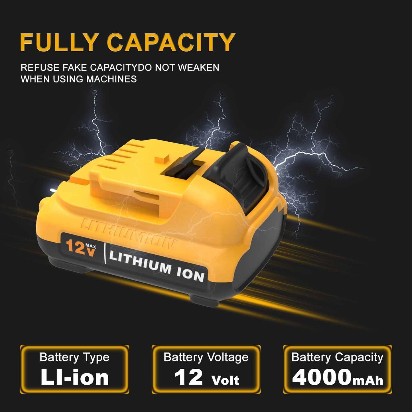 2Pack 4000mAh Replacement for Dewalt 12V Max Lithium Battery, LED Power Display Fast Charging Long Runtime, Compatible with Dewalt DCB121 DCB123 DCB125 DCB127