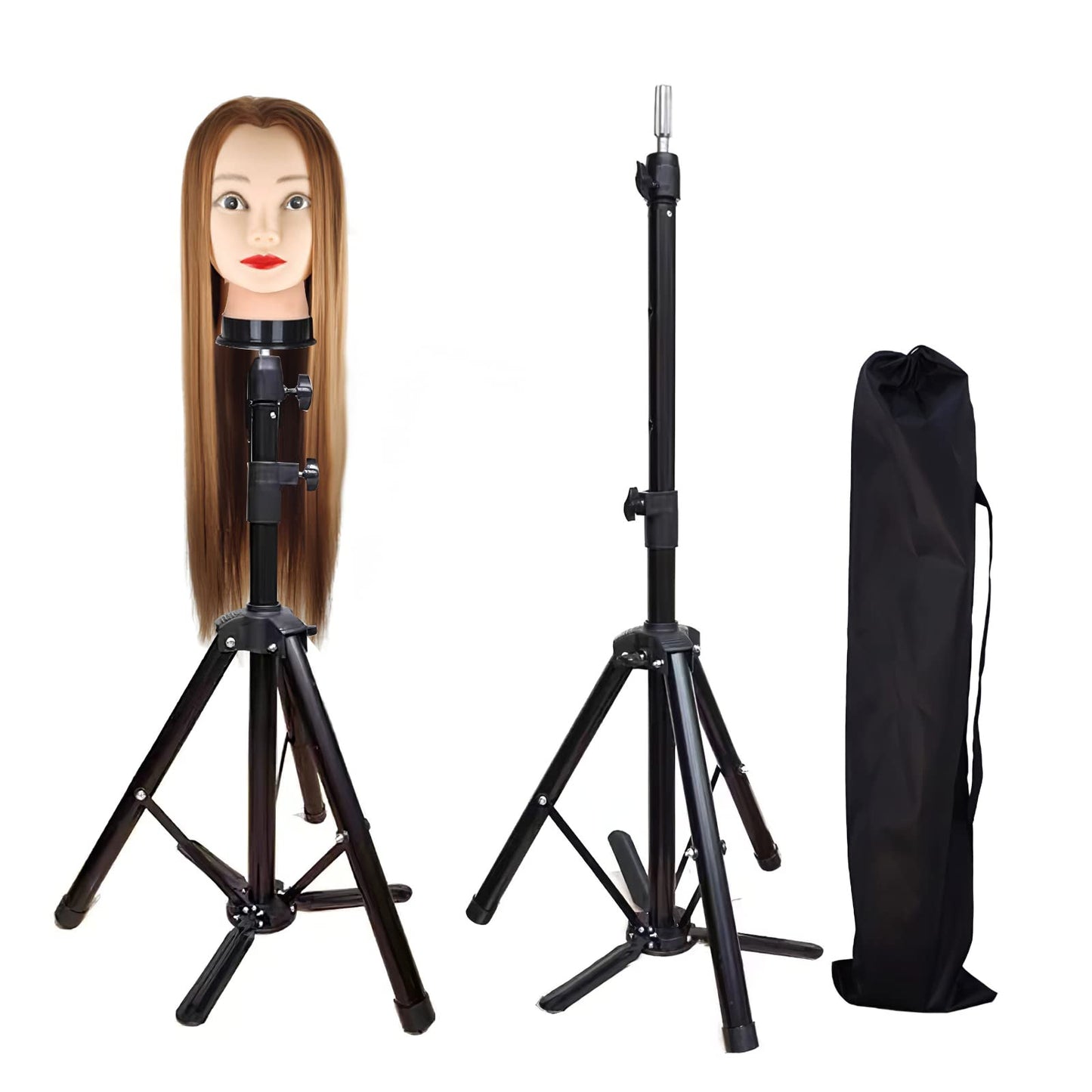 Superhairpieces Sturdy and Adjustable Wig Stand Tripod, Foldable Tripod Metal Mannequin Head Stands - Perfect for Wig Storage, Styling, Hairdressing Training and Display (Black)