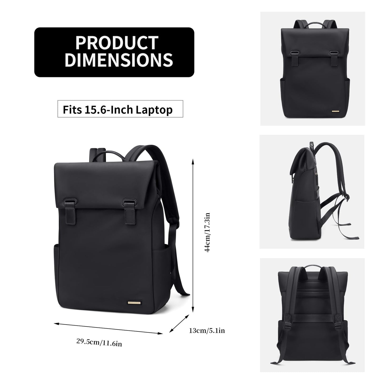 GOLF QUALITY Laptop Backpack with Flap 15.6Inch mochila de viaje Anti-theft Bookbag Casual Daypack for Women Men Travel Commute College Work Teacher,Black
