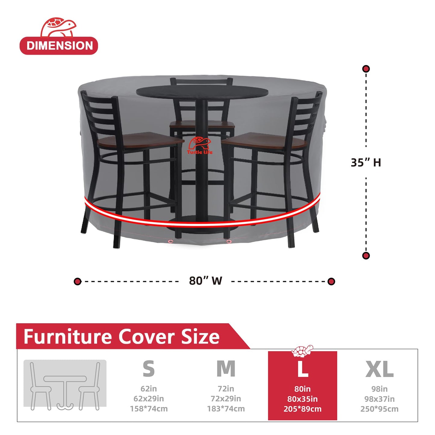 Turtle-Life Patio Furniture Sets Cover,Heavry Duty Round Outdoor Dinning Table and Chairs Cover, No Fading Away Within 2 Years, Black, Dia 80" x 35" H