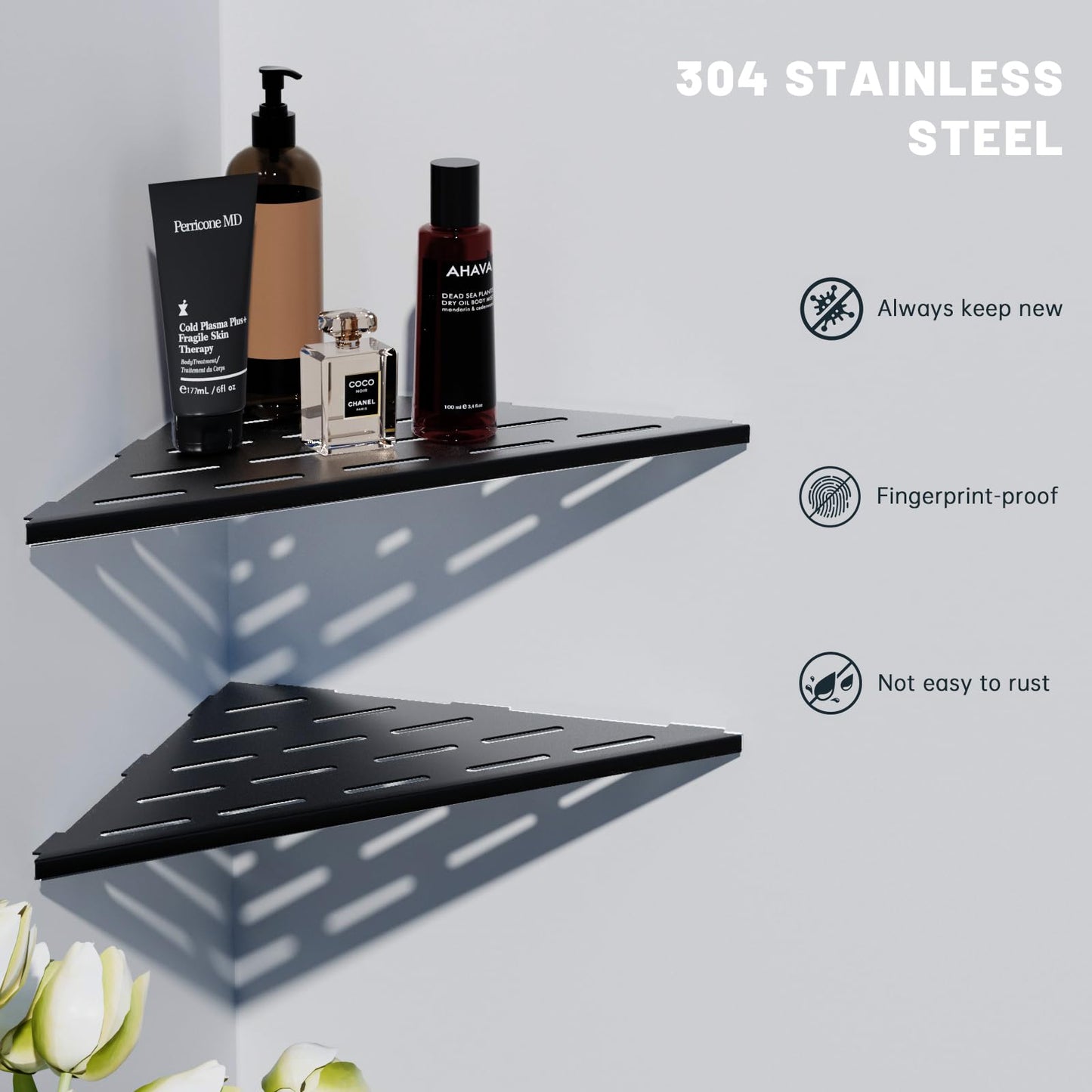 BLYLUND Corner Shower Shelves 10" 2 Pack, Steel Recessed Corner Shelf Stainless Steel Bathroom Shelf Rack for Tiled Wall, No Drilling Needed, Matte Black