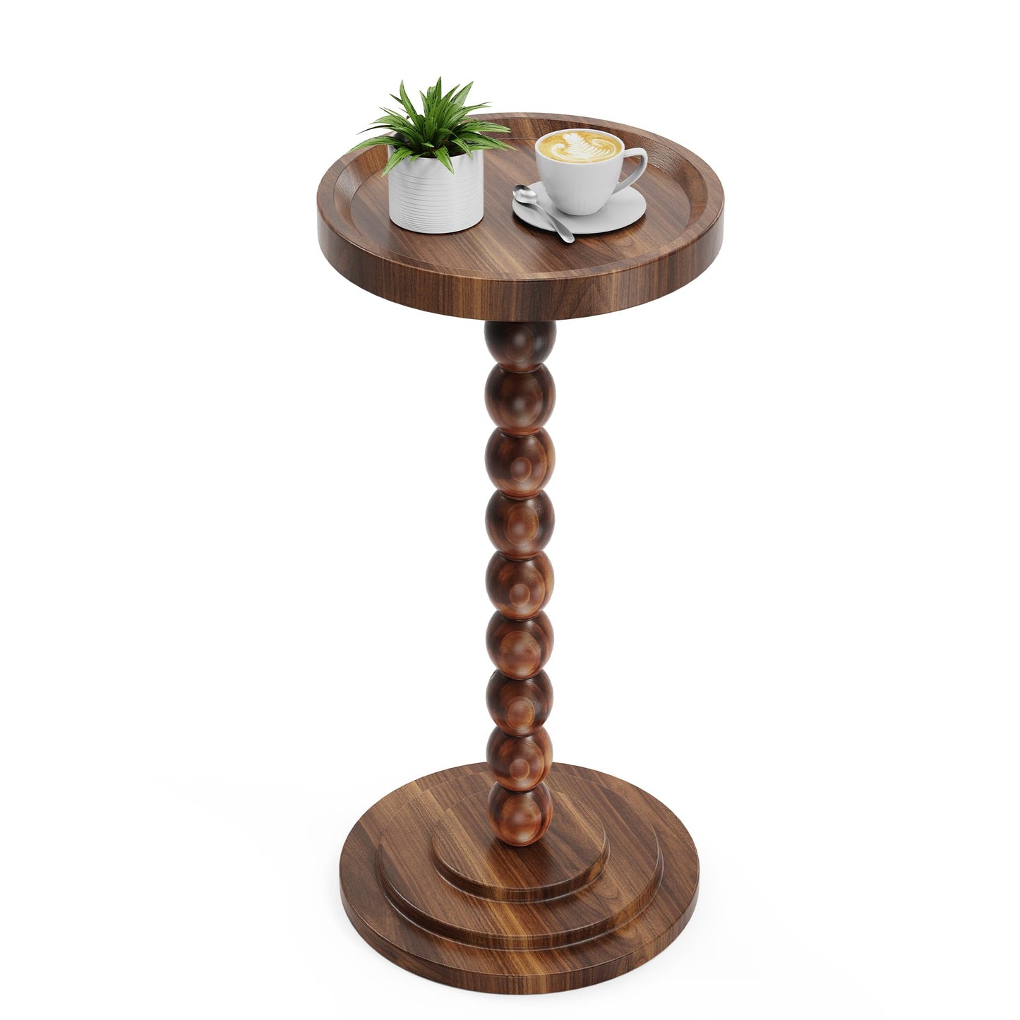 Round Wooden Side Table & Drink Table | Sturdy & Functional Mid-Century Modern Design with Solid Wood Base for Living Room, Bedroom, Office & More