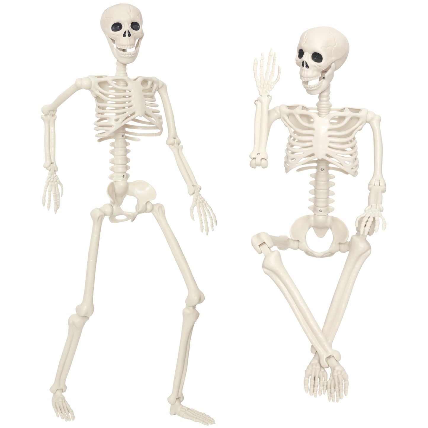 2Pcs Halloween Skeleton Decor,3Ft Life Size Skeleton with Movable Joint for Halloween Decorations