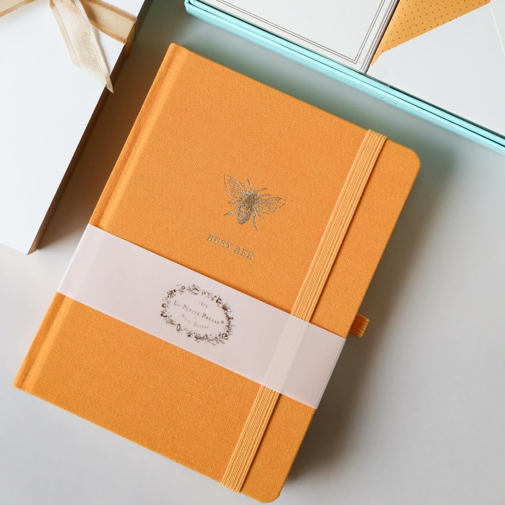Bee Lined Journal Plus Pen by Graphique Luxe Collection, Hardcover Diary Notebook for Writing, Gold Foil Embossing, 160 Pages, 6” x 8”