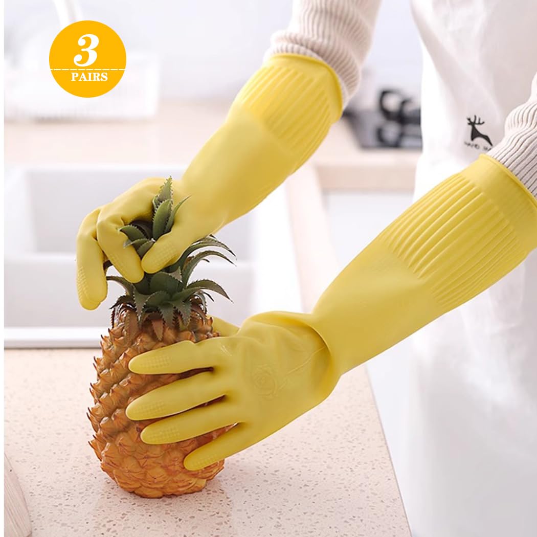 Vsootal 17.8" Rubber dishwashing gloves 3 or 6 Pairs for kitchen,Cleaning washing dish gloves long thickening for household reuseable.