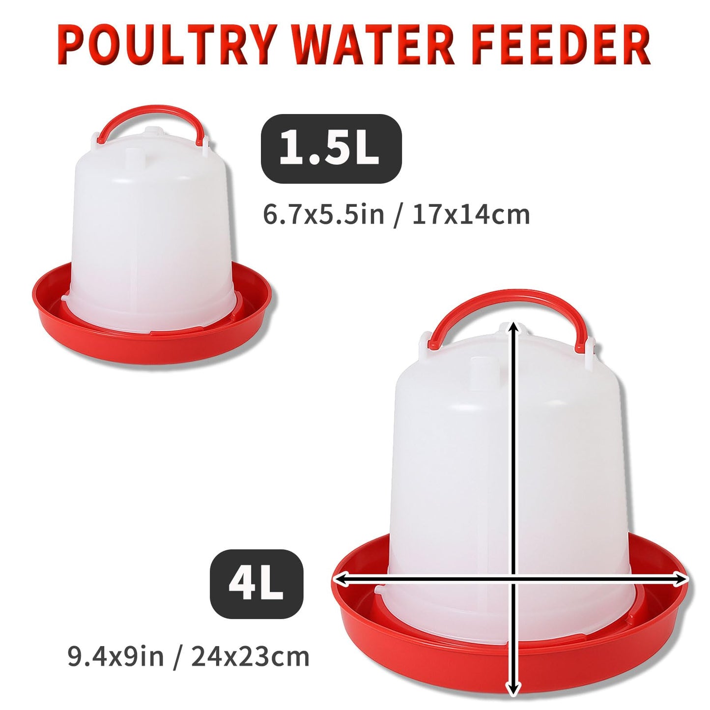 2 Pack 4L Chicken Waterer Feeder – Large Capacity Poultry Drinker Set for Chicks, Ducks, Turkeys | Plastic Water Dispenser Container for Coop