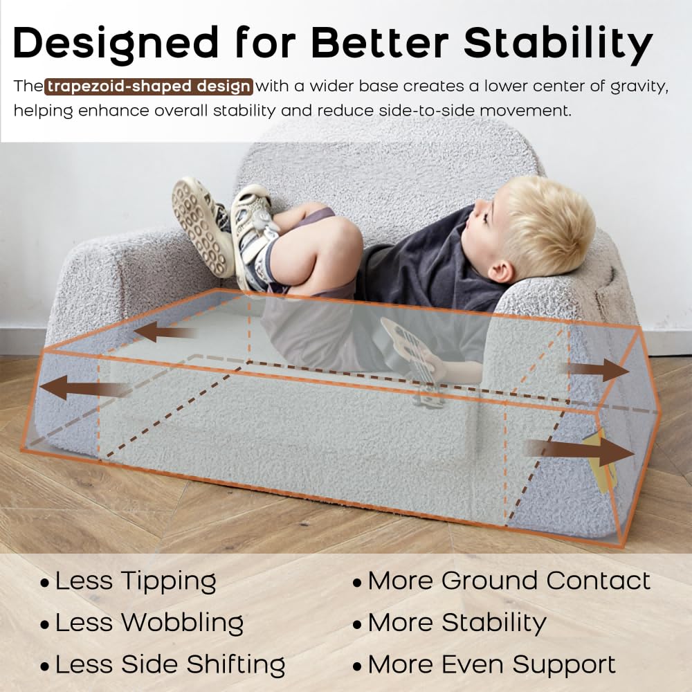 BanaSuper Wide Kids Sofa, Convertible Foam Couch for Children 3-8, Gray