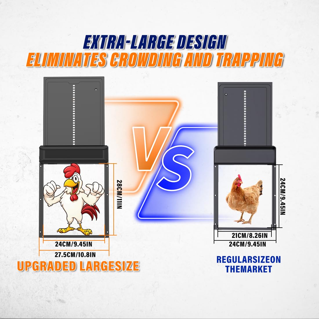 Large Size Automatic Chicken Coop Door Solar Powered Chicken Door with Independent LCD Display and Remote Control, Anti-Pinch & Aluminum Alloy Weather Proof Electric Coop Accessories with 4 Modes