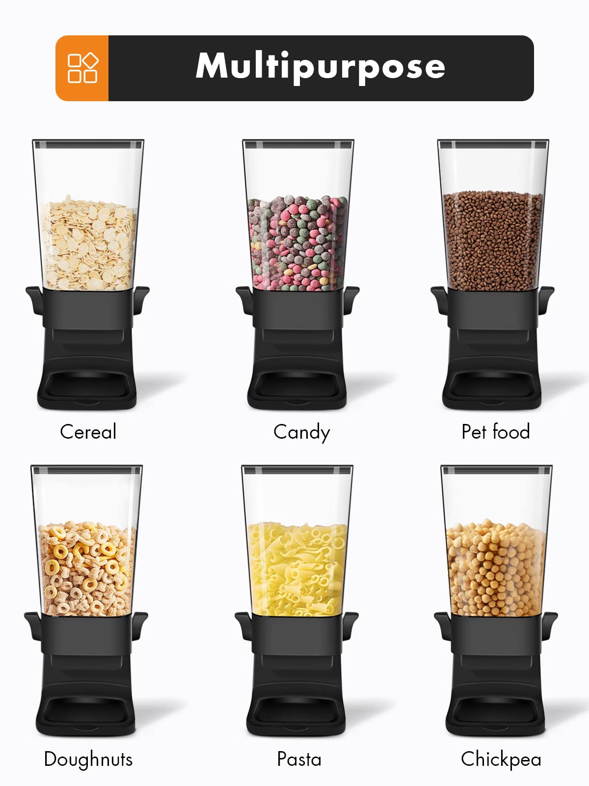 Tokokimo Cereal Dispensers Countertop, Dry Food Dispenser Storage Container Organizer for Granola, Cereal, Dry Food, Cat Food, Black(2 Pcs)