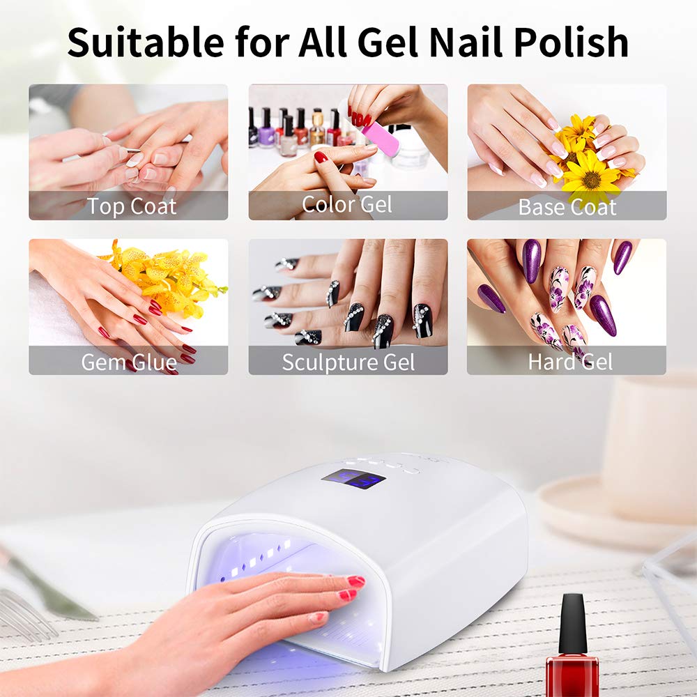 48W Rechargeable UV LED Nail Lamp,Cordless Professional Gel Nail Art Lights Manicure Tools for Home and Salon (White)