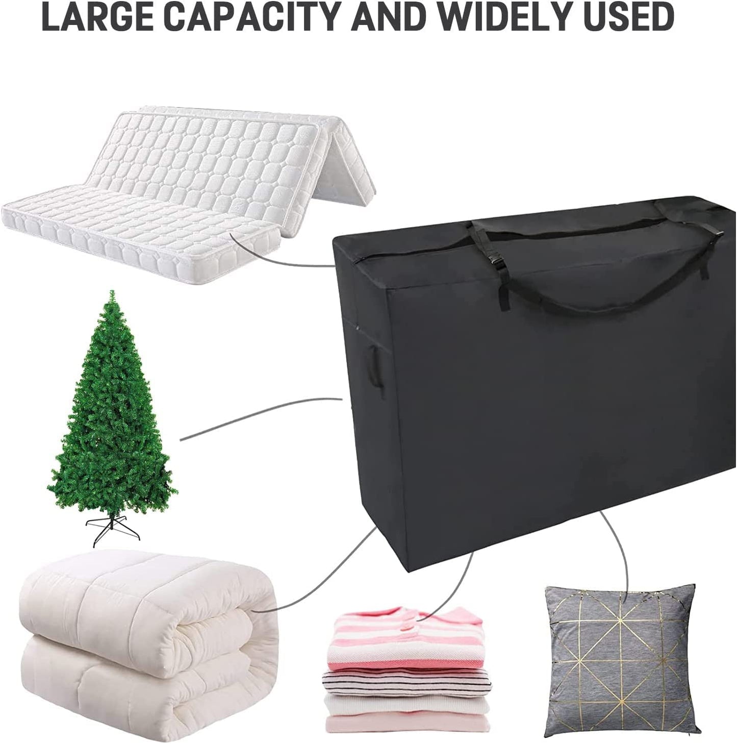 Andacar Folding Mattress Storage Bag, 63inch Durable Carry Case Fits for Tri-Fold Up to 6 inch Queen Mattress Waterproof Cushion Storage Bag - 61x28x18inch