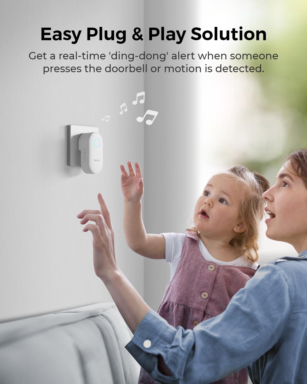 Reolink Chime (Add-on Accessory), ONLY for Reolink Video Doorbell V2, Plug-in Indoor Doorbell Chime, App Remote Control, Adjustable Ringtones & Volume, Easy Plug & Play