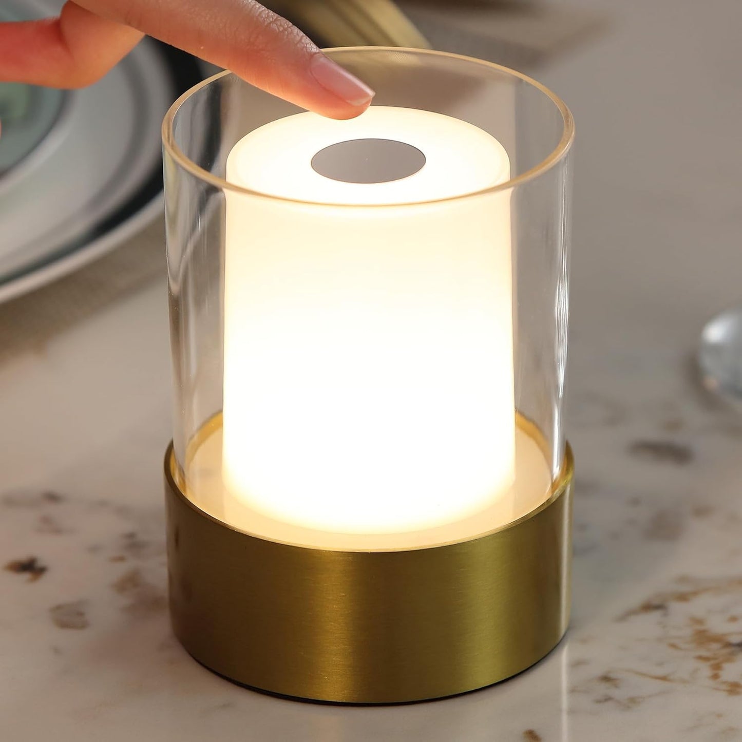 PUSU 4" Rechargeable Cordless Table Lamp | 2 Pack, Bronze - Battery Operated | Touch Control | Adjustable Brightness | LED | Portable | Outdoor & Indoor | Living Room | Bedside | Camping | Bar | Party