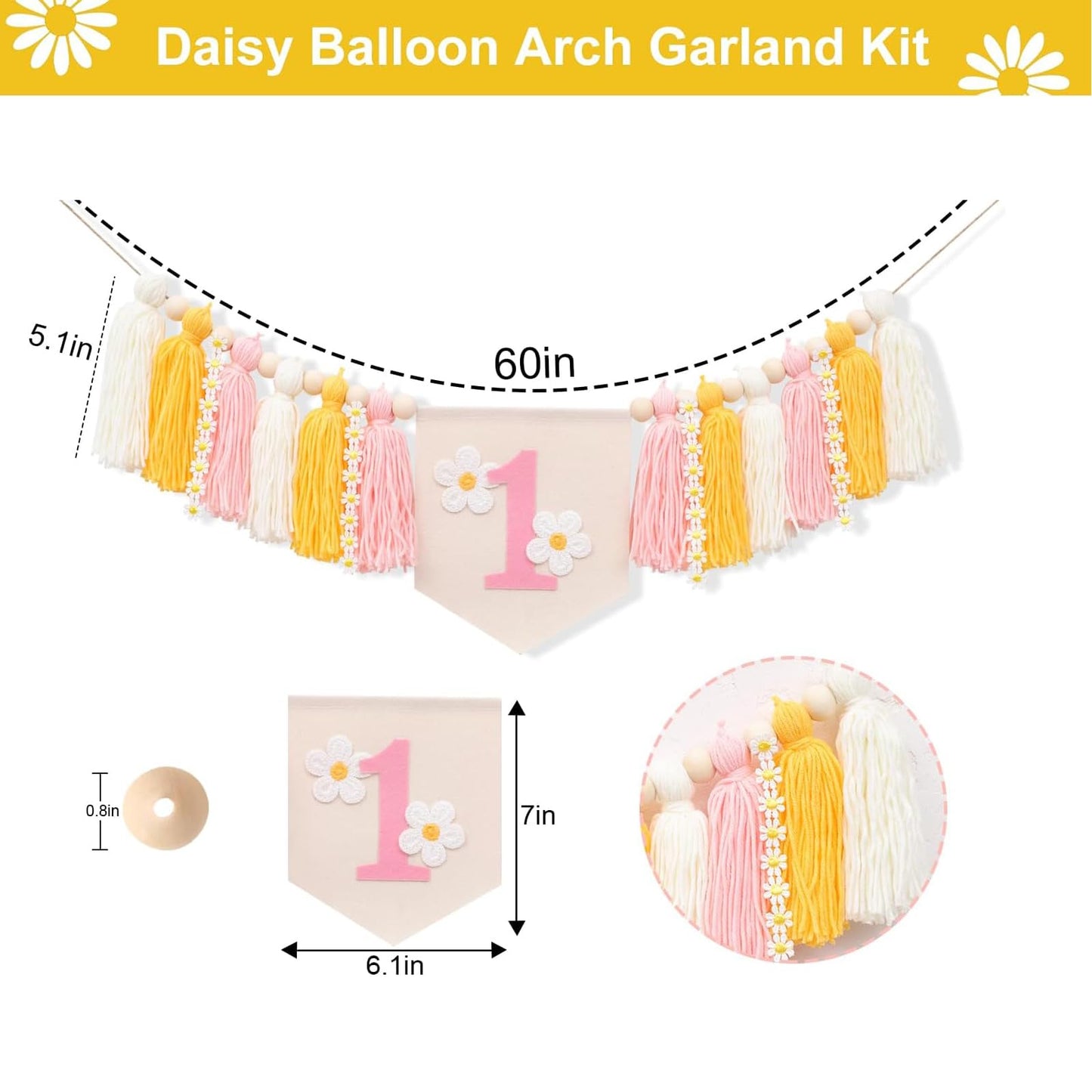 Daisy Pastel Balloon Garland Arch Kit 1st Birthday Decorations Girl White Groovy Wildflower Balloon Arch Kit First Birthday Party Decorations for Girl Baby Shower Flower Balloons Decor