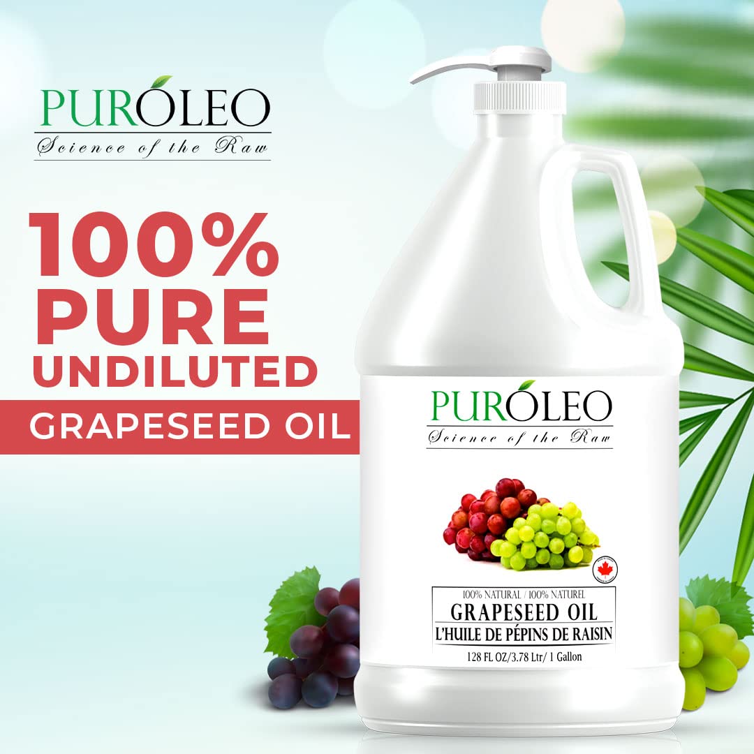 PURÓLEO Grapeseed Oil 128 Fl Oz/3784 ML (Made In Canada) 100% Natural Pure Moisturizer Carrier Oil massage oil baby oil hair oil body oil baby oil hair care Oil for hair Beauty & DIY blend
